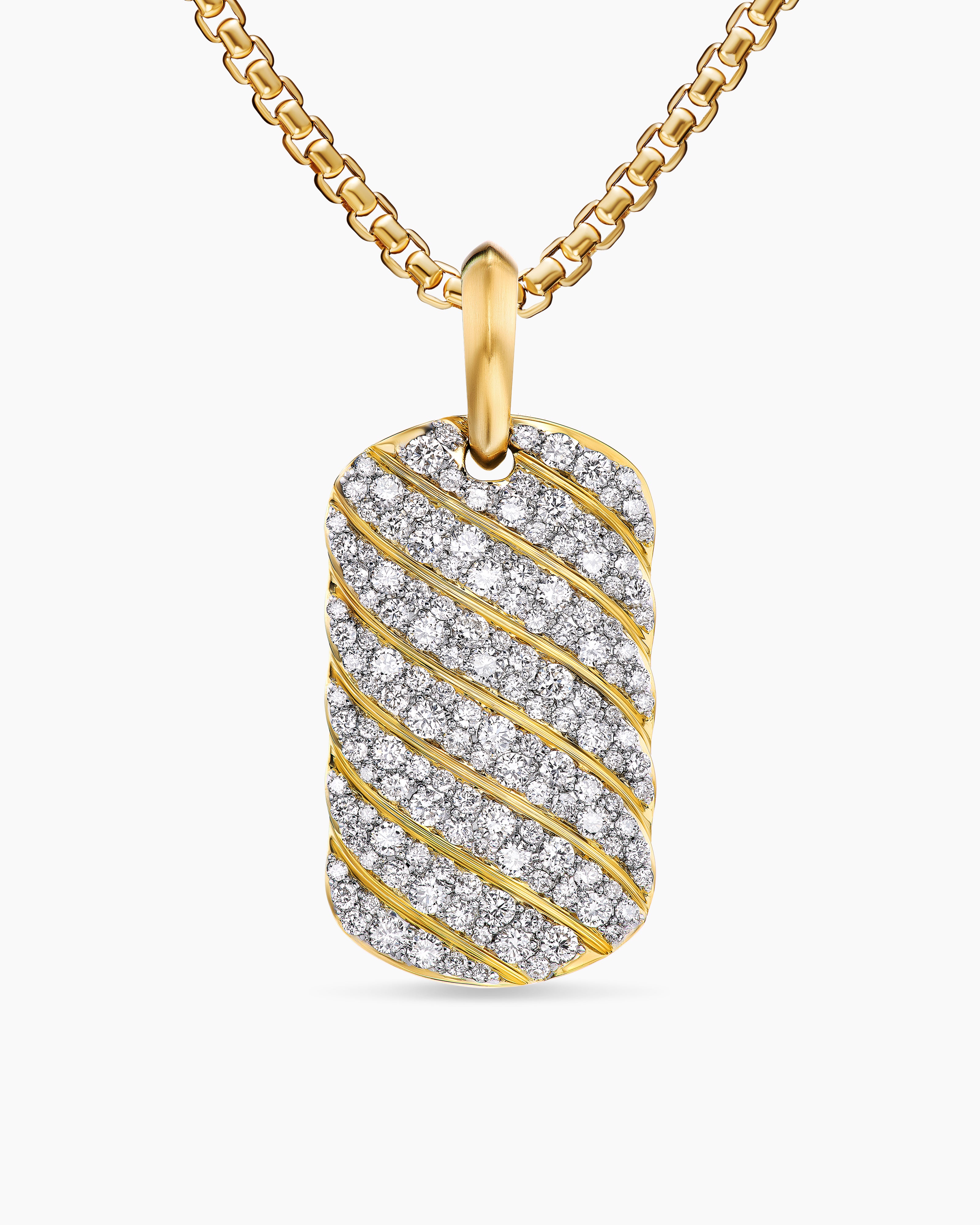 M&eacute;daille Sculpted Cable en or jaune 18 carats avec diamants, 27 mm homme 
