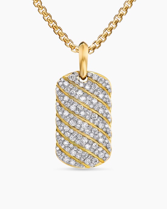 Sculpted Cable Tag in 18K Yellow Gold with Diamonds, 27mm