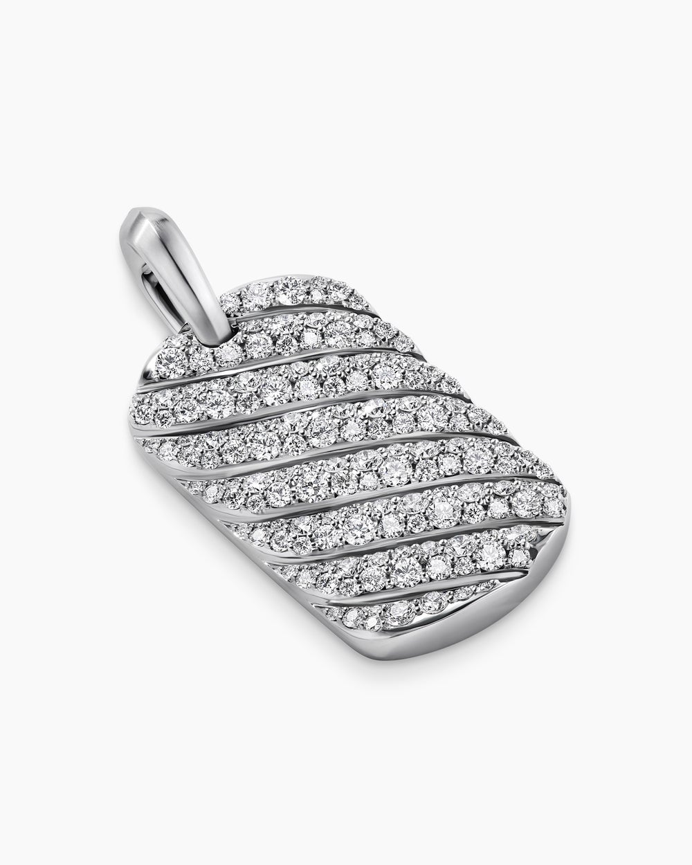 Mens Sculpted Cable Tag in 18K White Gold with Diamonds, 27mm