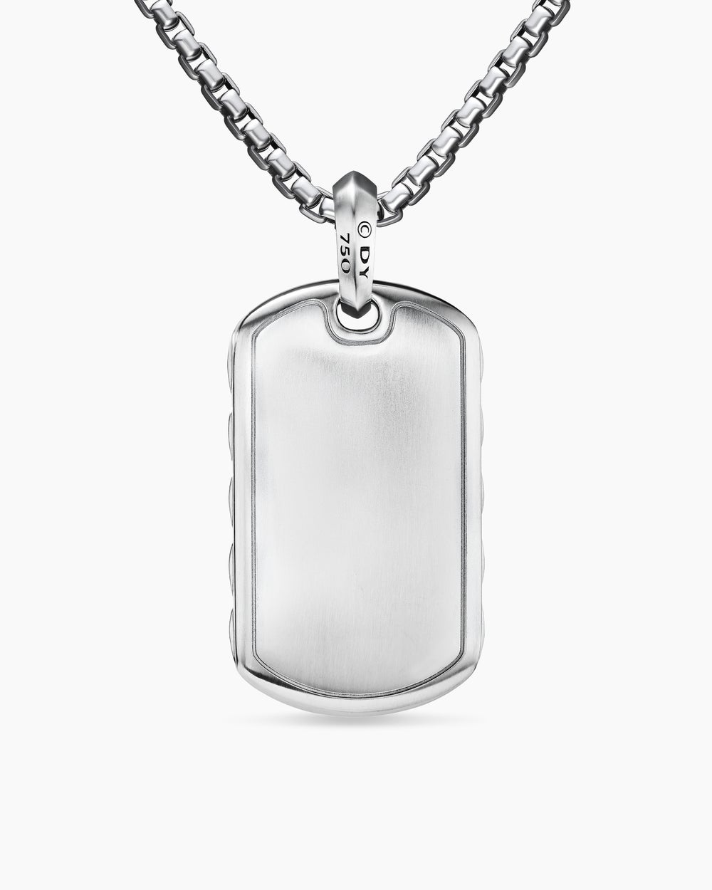 Mens Sculpted Cable Tag in 18K White Gold with Diamonds, 27mm