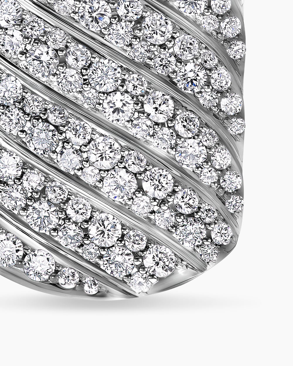 Mens Sculpted Cable Tag in 18K White Gold with Diamonds, 27mm