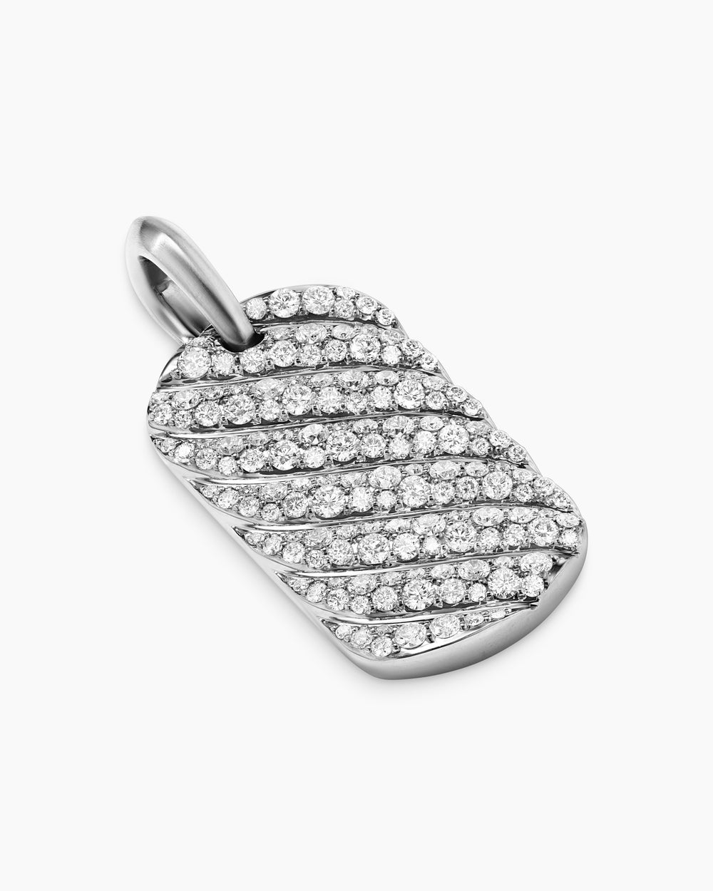 Mens Sculpted Cable Tag in Sterling Silver with Diamonds, 27mm