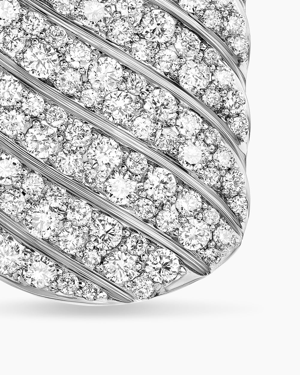 Mens Sculpted Cable Tag in Sterling Silver with Diamonds, 27mm