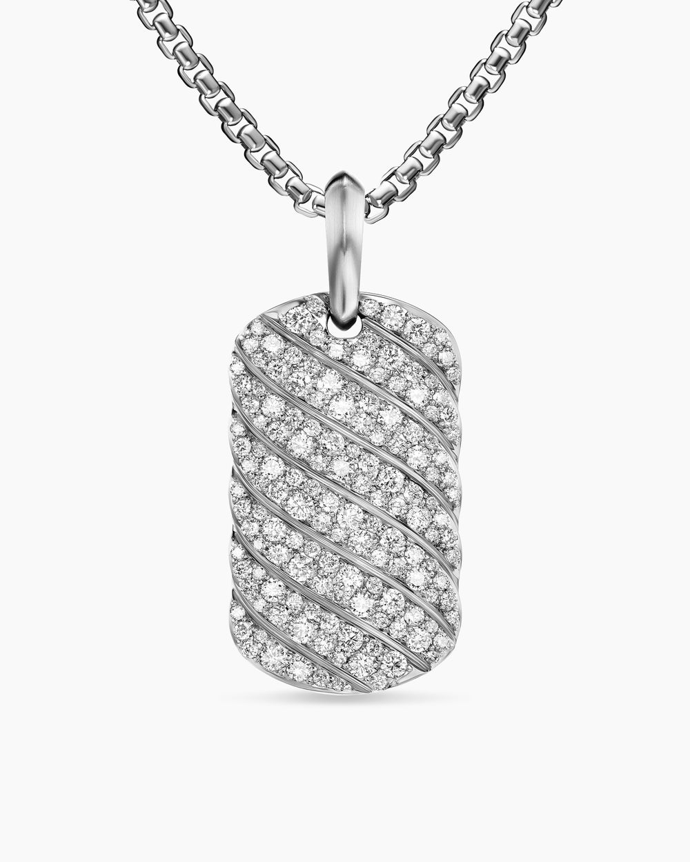 Mens Sculpted Cable Tag in Sterling Silver with Diamonds, 27mm