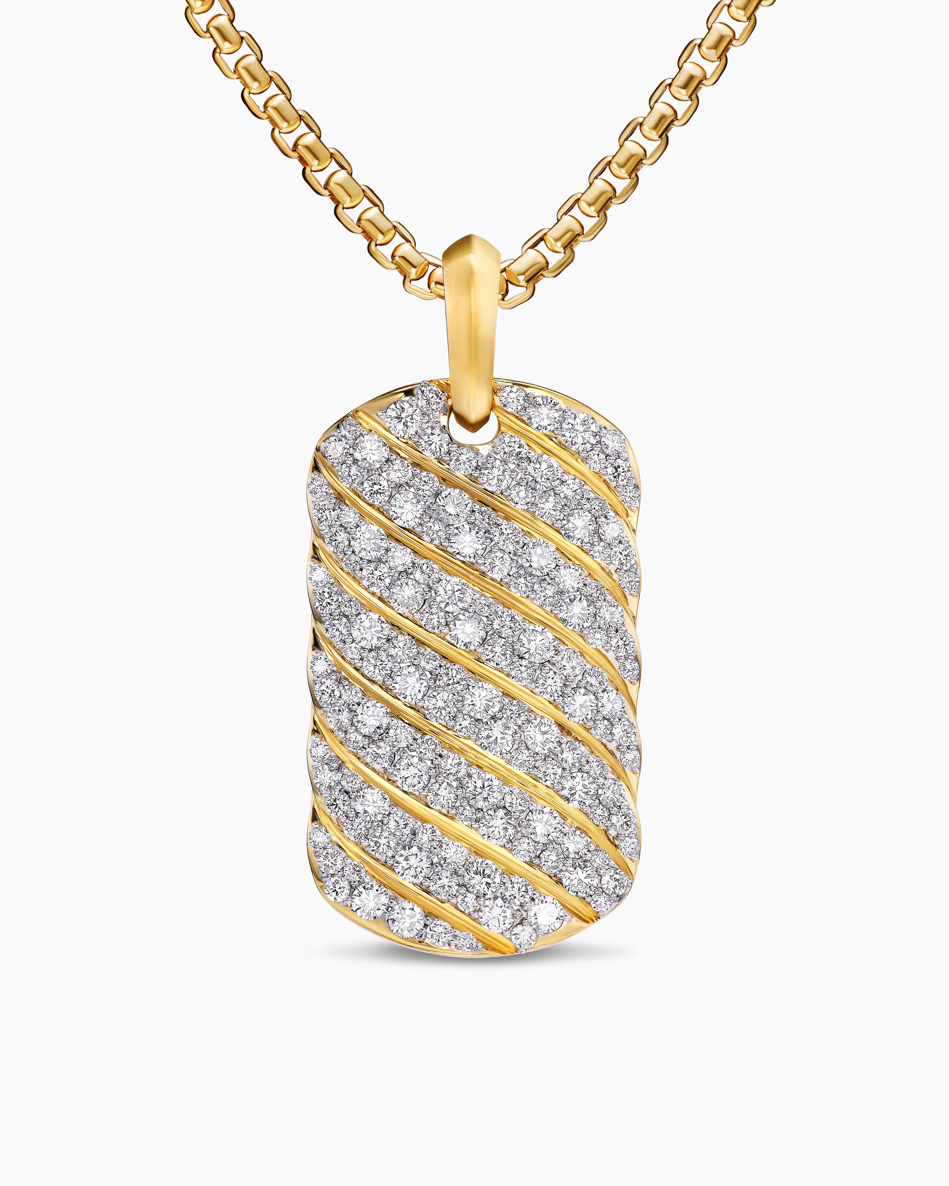 M&eacute;daille Sculpted Cable en or jaune 18 carats avec diamants, 35 mm homme 