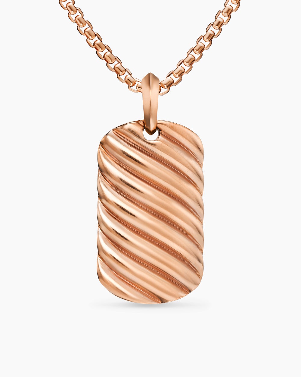 Mens Sculpted Cable Tag in 18K Rose Gold, 35mm