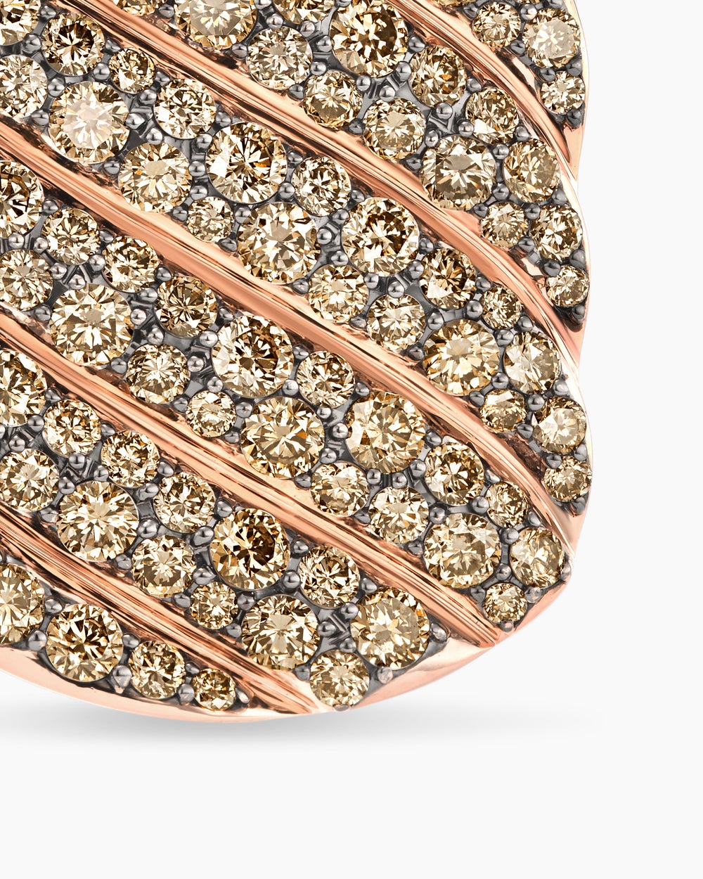 Mens Sculpted Cable Tag in 18K Rose Gold with Cognac Diamonds, 35mm