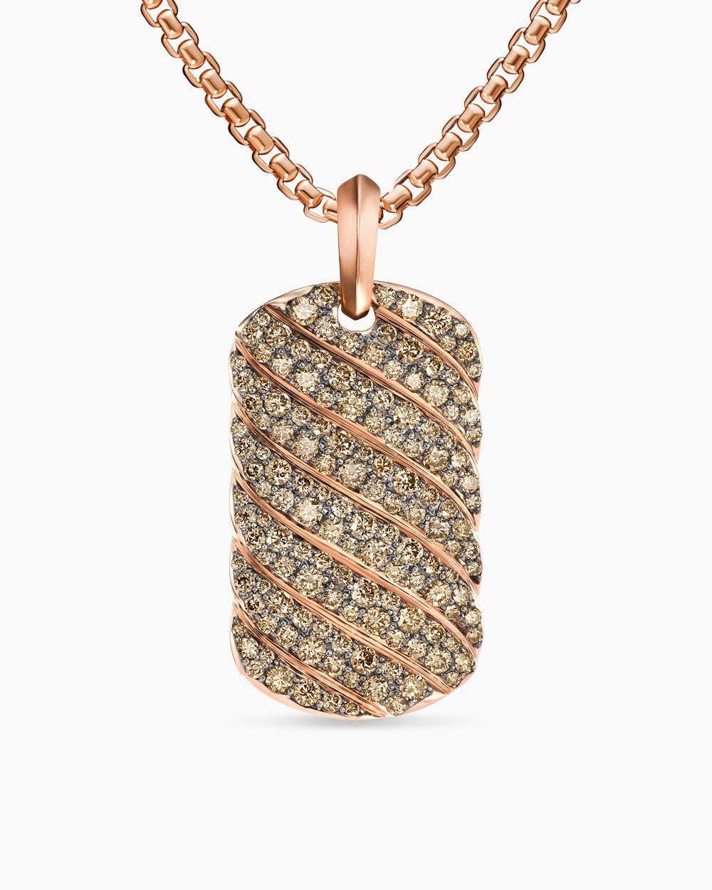 Mens Sculpted Cable Tag in 18K Rose Gold with Cognac Diamonds, 35mm