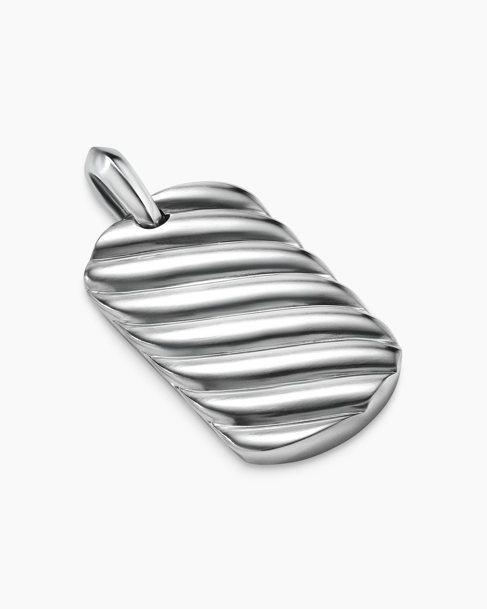Mens Sculpted Cable Tag in 18K White Gold, 35mm