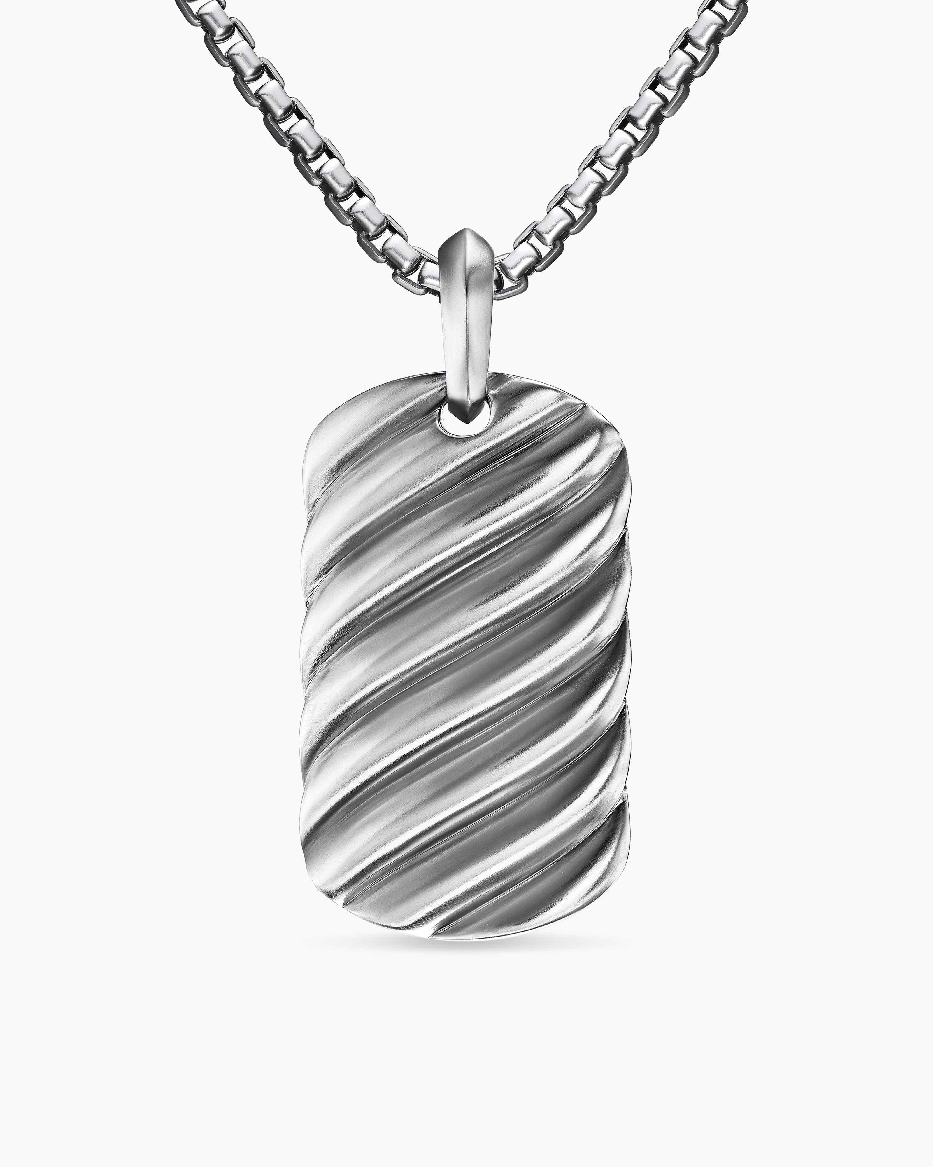 Mens Sculpted Cable Tag in 18K White Gold, 35mm