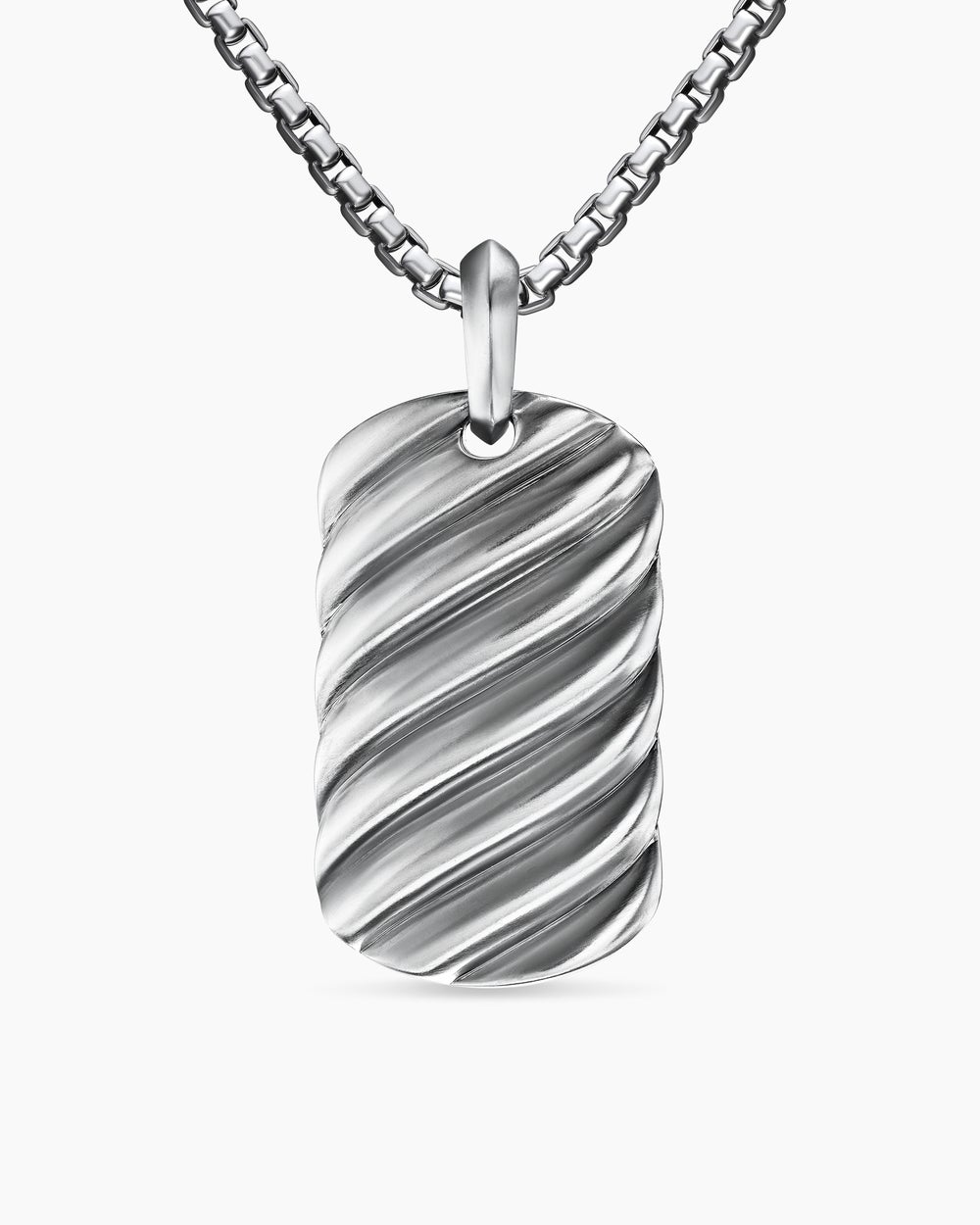Mens Sculpted Cable Tag in 18K White Gold, 35mm