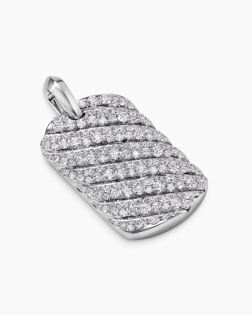 Mens Sculpted Cable Tag in 18K White Gold with Diamonds, 35mm