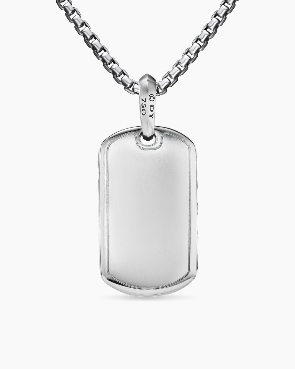 Mens Sculpted Cable Tag in 18K White Gold with Diamonds, 35mm