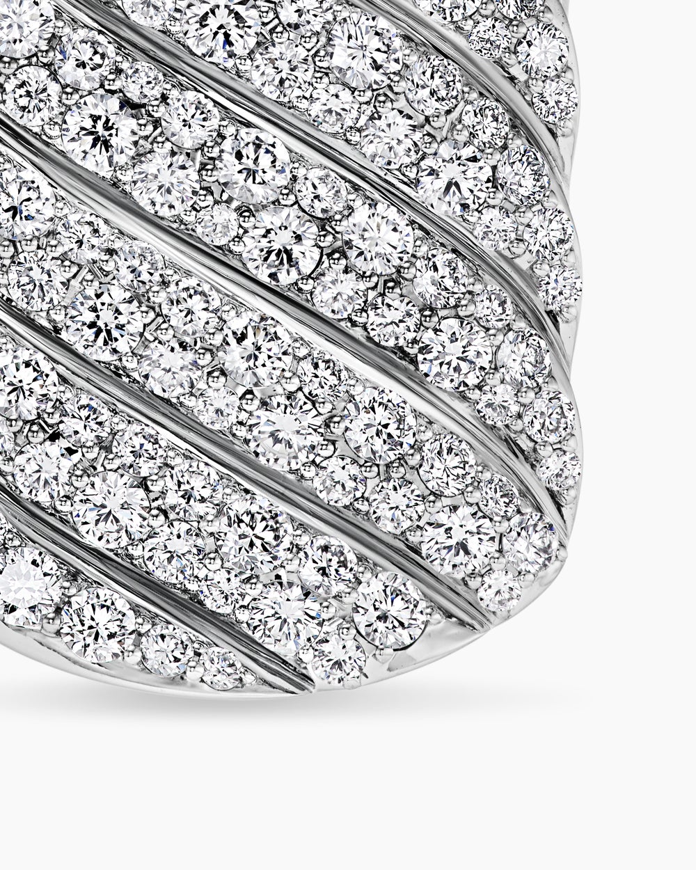 Mens Sculpted Cable Tag in 18K White Gold with Diamonds, 35mm