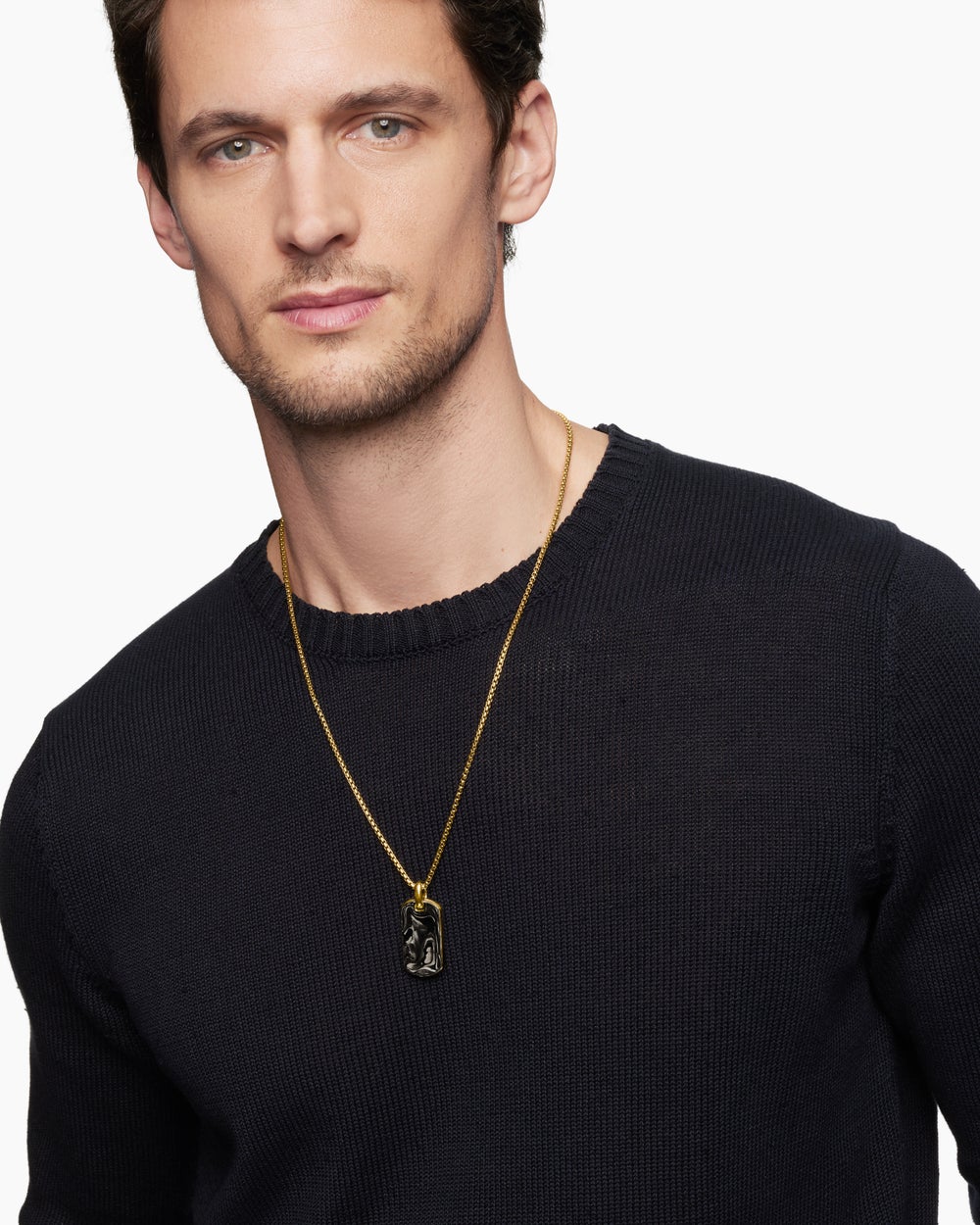 Mens Streamline® Tag in 18K Yellow Gold with Forged Carbon, 35mm