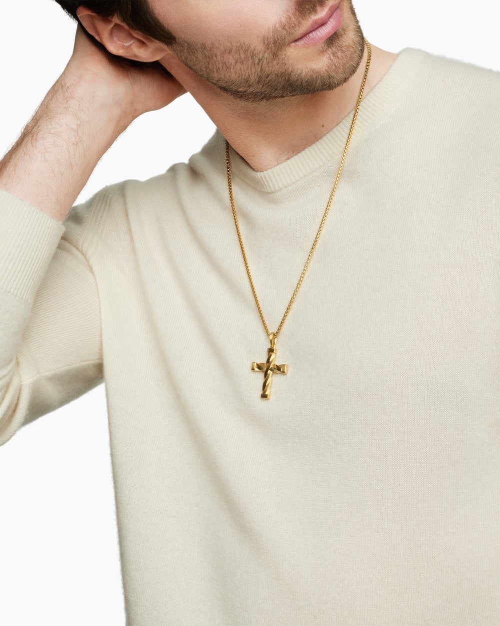 Mens DY Helios™ Cross Pendant in 18ct Yellow Gold, 36mm