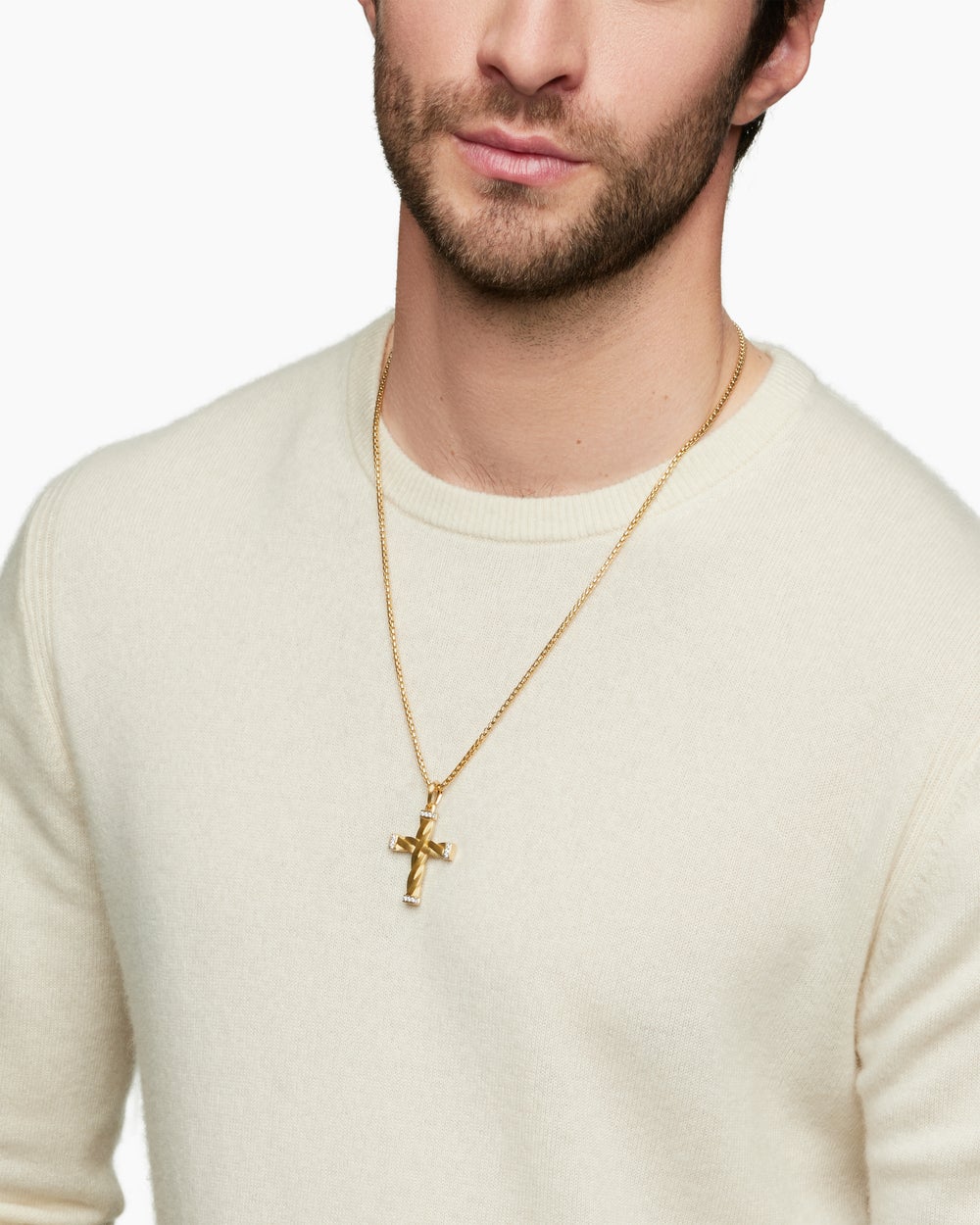 Pendentif croix DY Helios™ en or jaune 18 carats avec diamants, 36 mm hommes