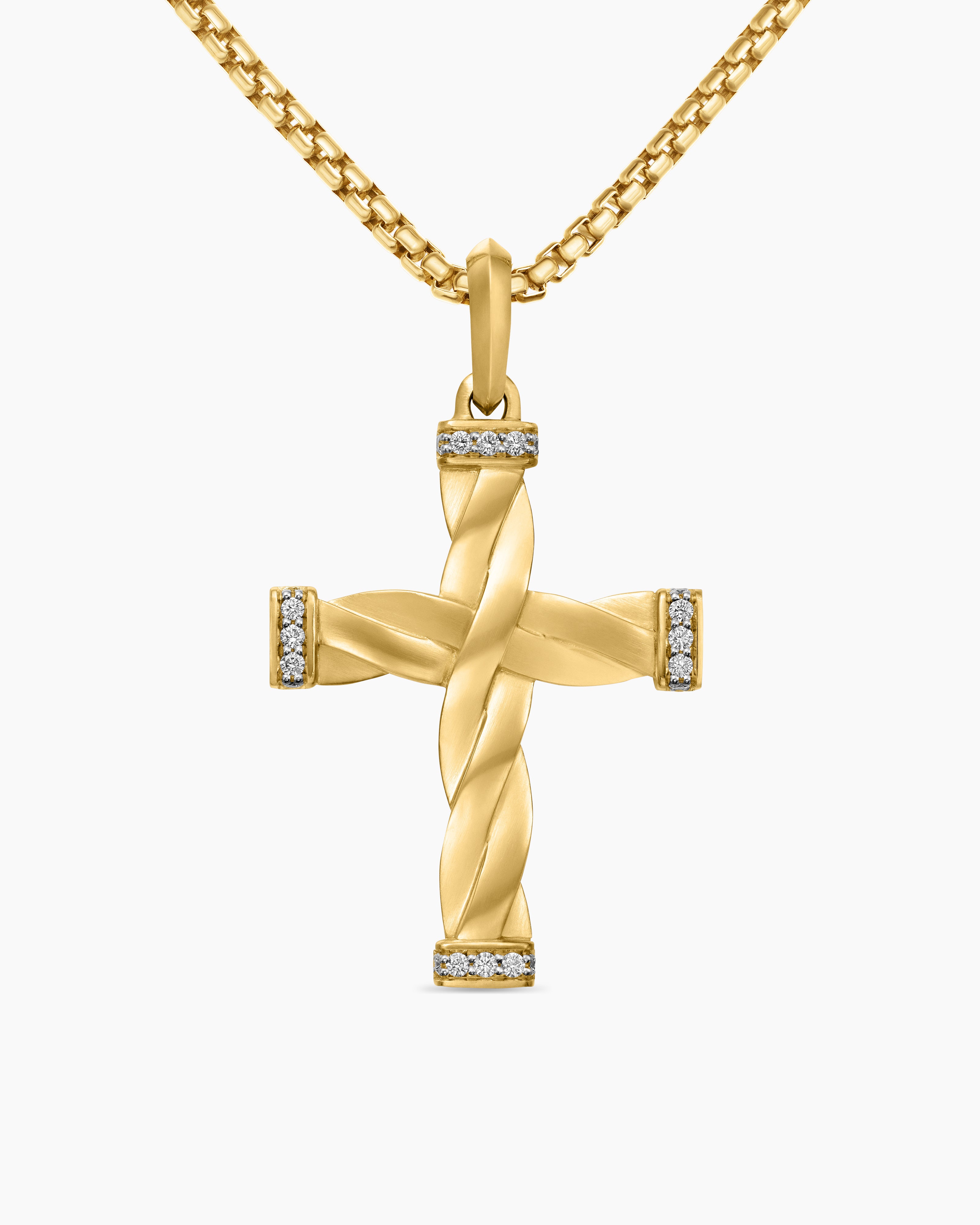 Pendentif croix DY Helios&trade; en or jaune 18 carats avec diamants, 36 mm hommes 
