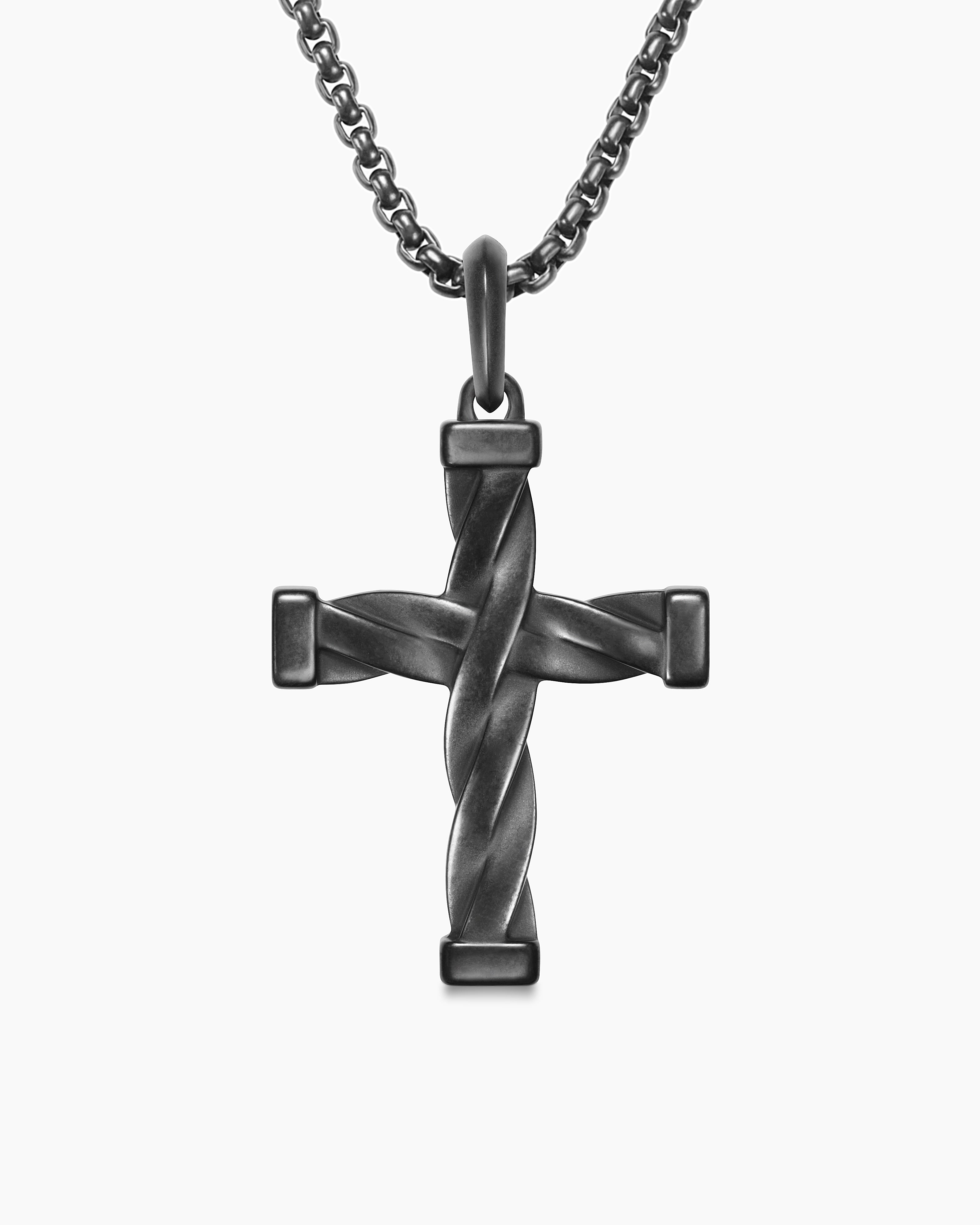 Mens DY Helios&trade; Cross Pendant in Black Titanium, 36mm
