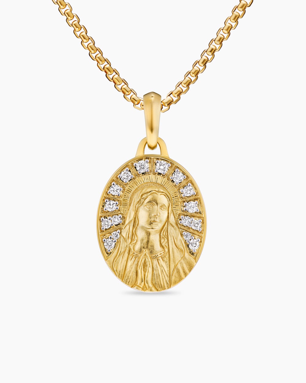 Amulette Mary en or jaune 18 carats avec diamants, 20 mm hommes