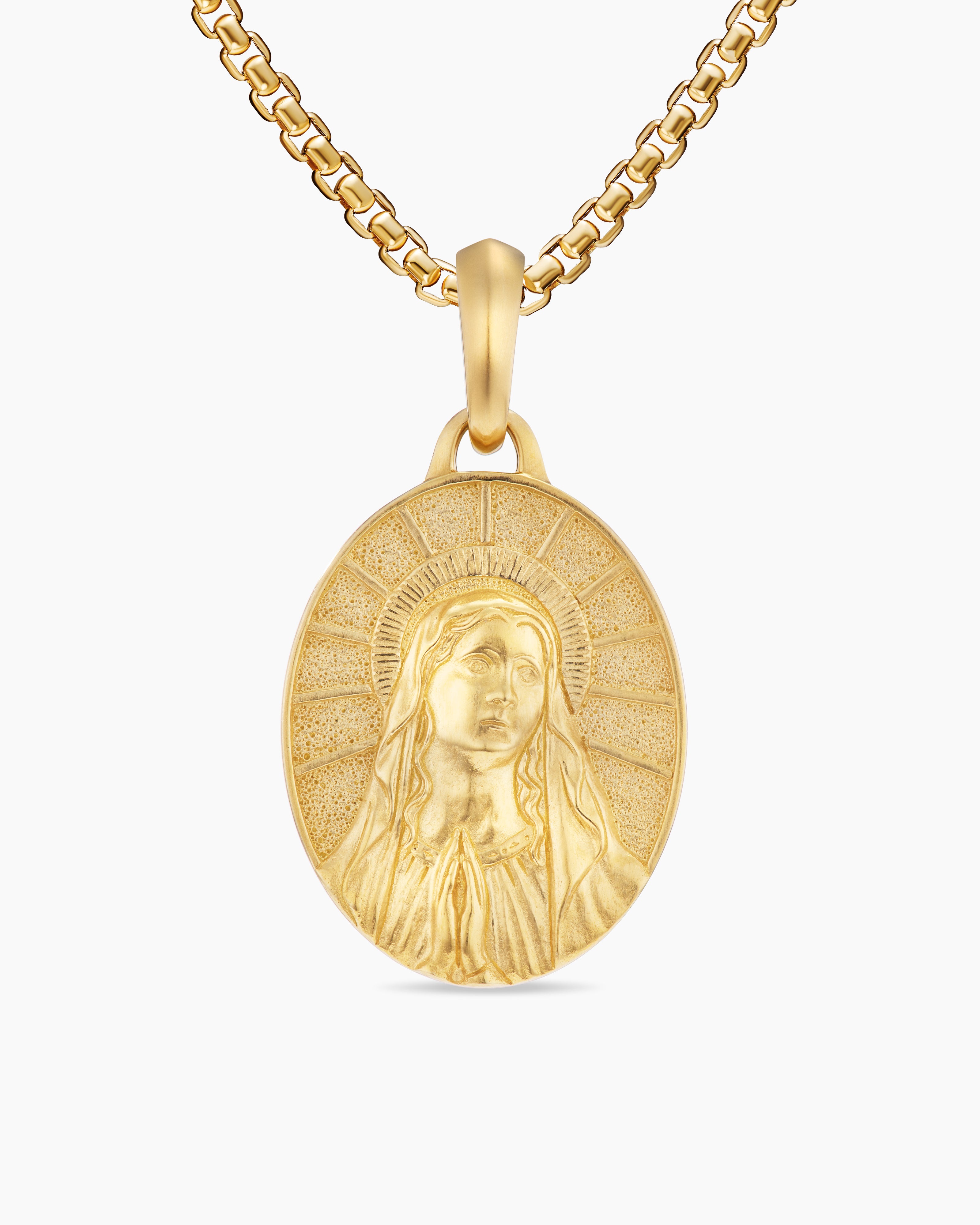 Mens Mary Amulet in 18K Yellow Gold, 20mm