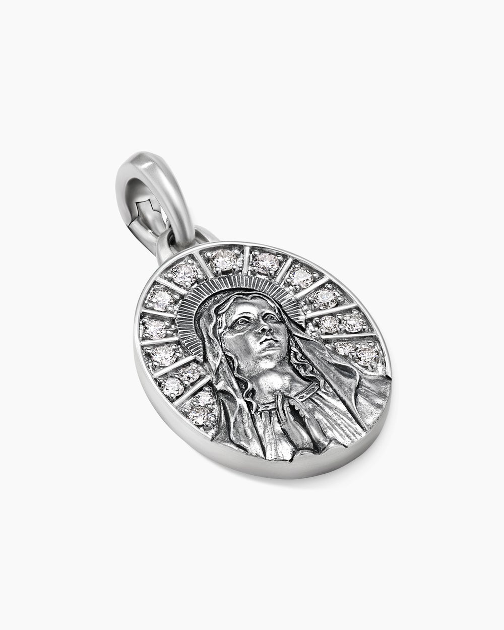 Amulette Mary en argent sterling avec diamants, 20 mm hommes