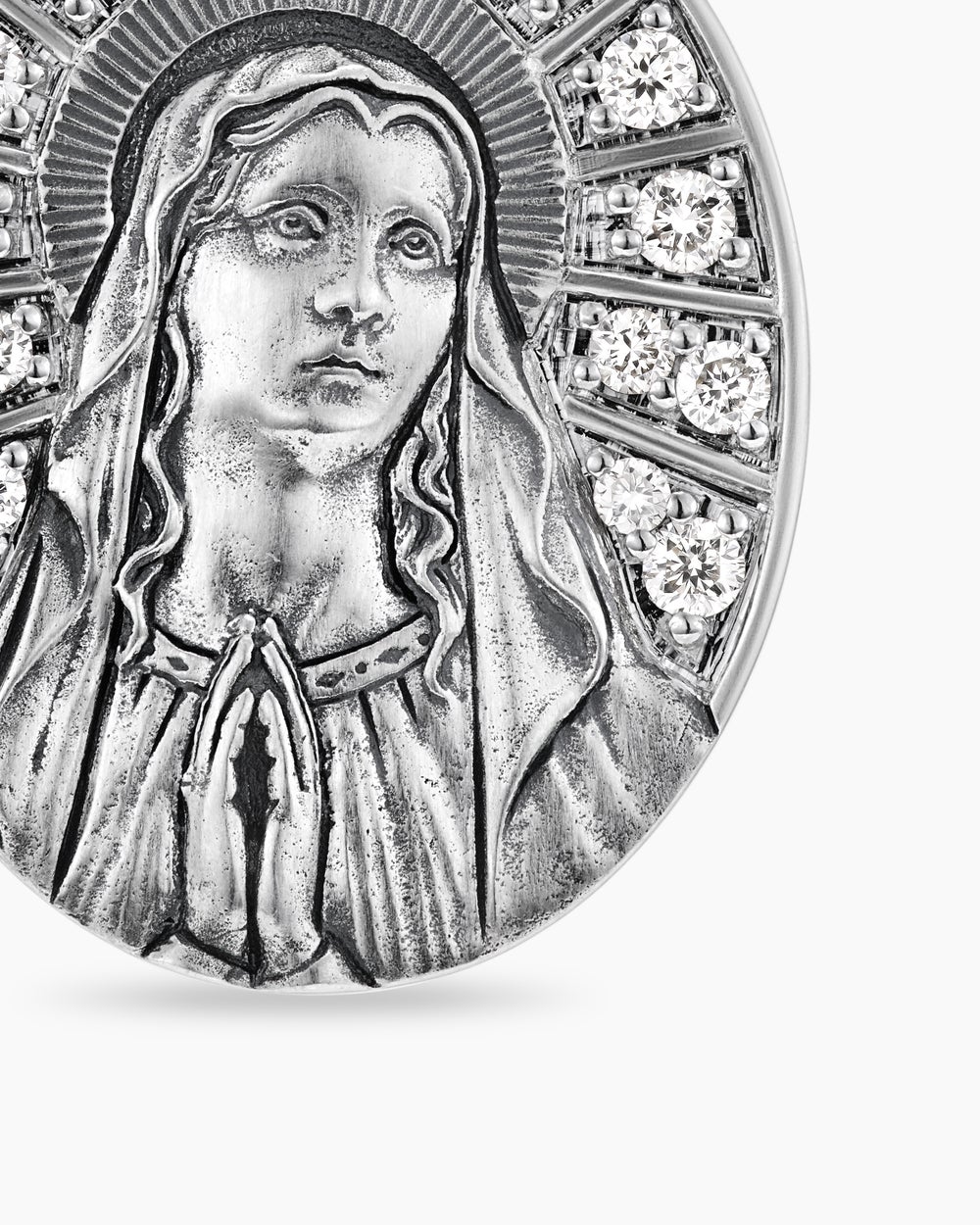 Amulette Mary en argent sterling avec diamants, 20 mm hommes