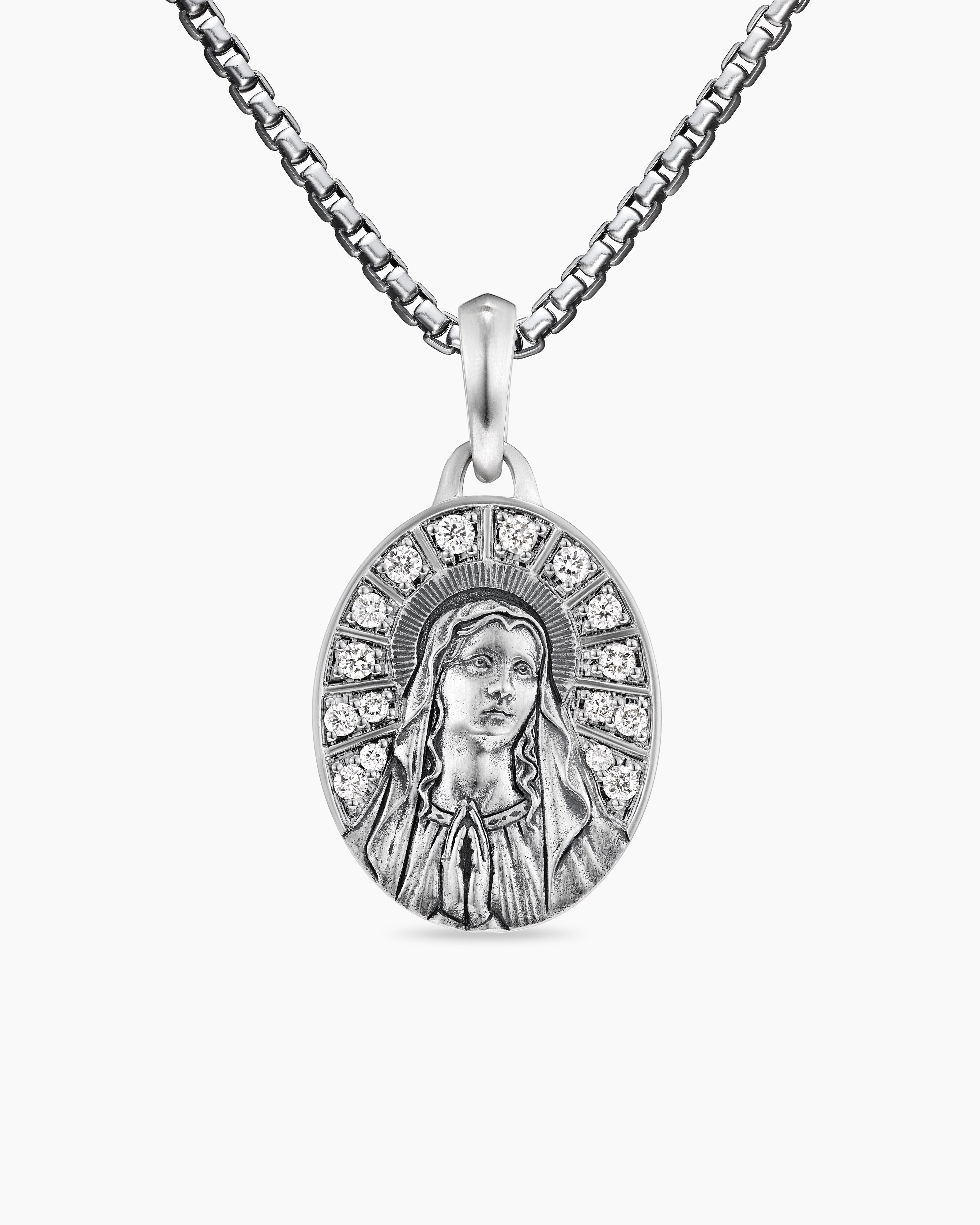 Amulette Mary en argent sterling avec diamants, 20 mm hommes 