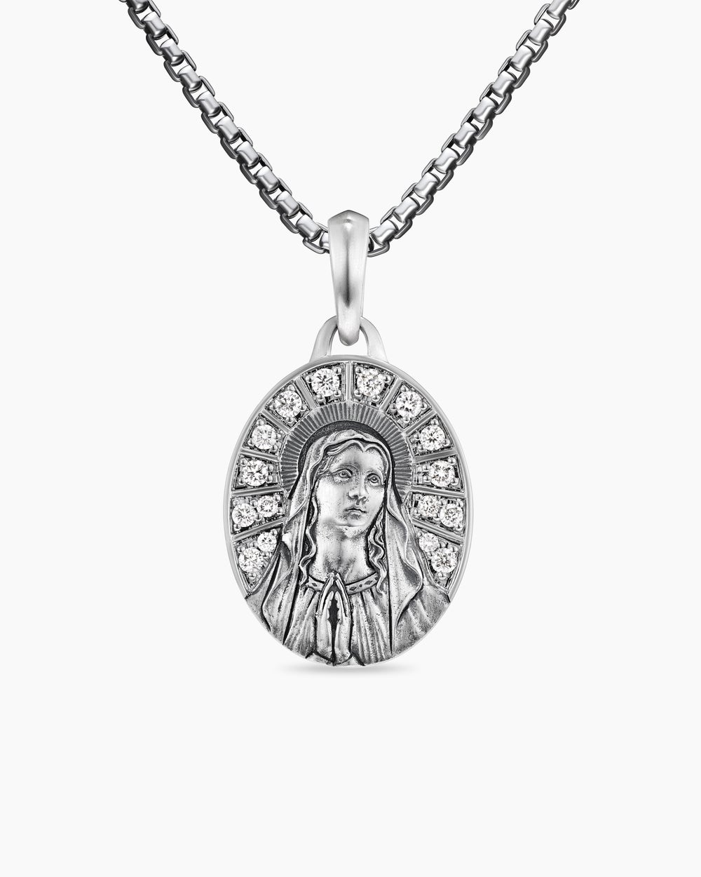 Amulette Mary en argent sterling avec diamants, 20 mm hommes