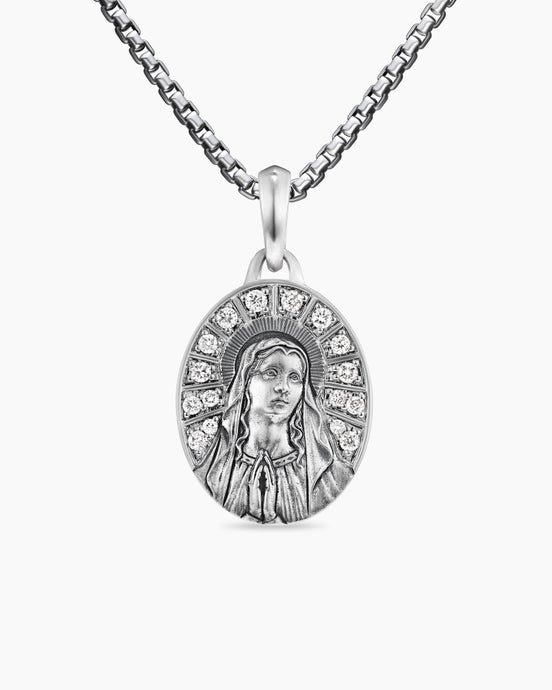 Amulette Mary en argent sterling avec diamants, 20 mm