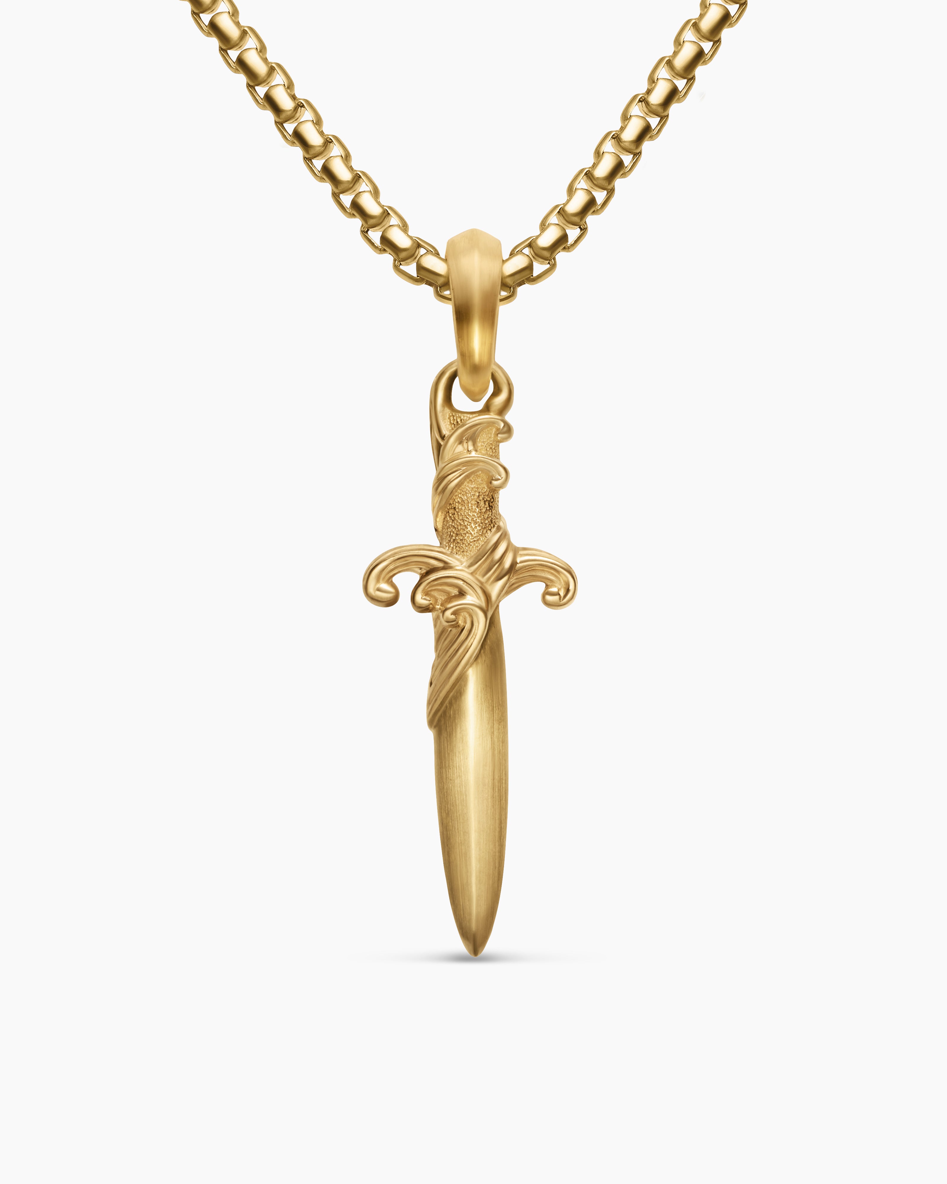 Mens Waves Dagger Amulet in 18K Yellow Gold, 31mm