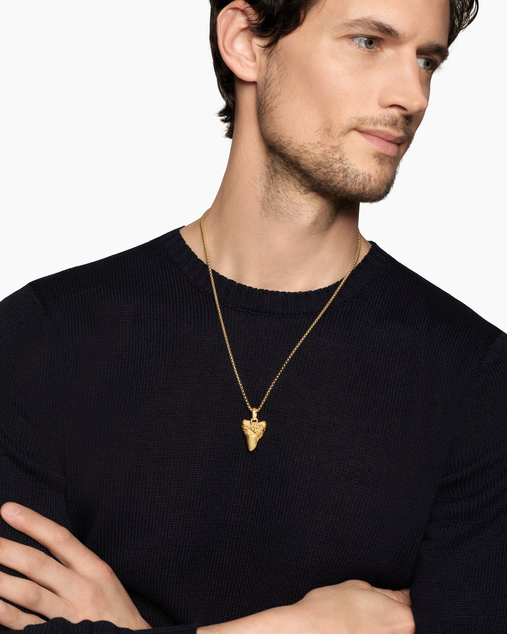 Mens Waves Shark Tooth Amulet in 18K Yellow Gold, 25mm