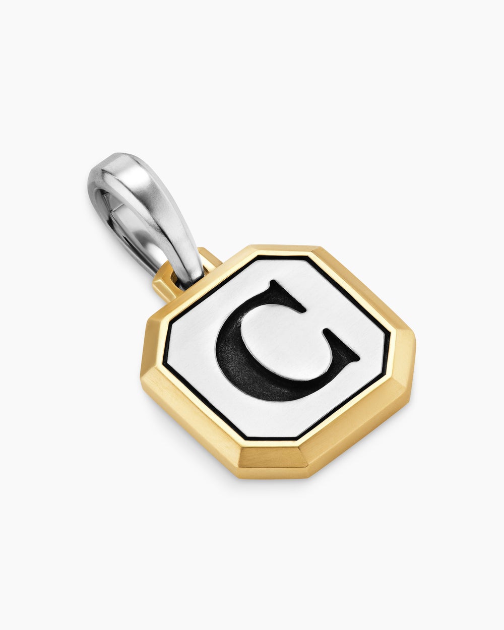 Amulette lettre C en argent sterling avec or jaune 14 carats, 17 mm hommes