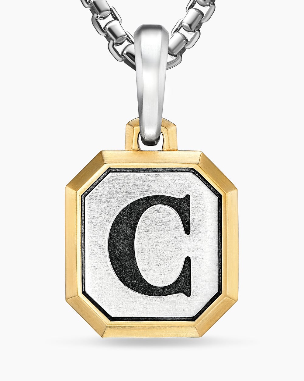 Amulette lettre C en argent sterling avec or jaune 14 carats, 17 mm hommes