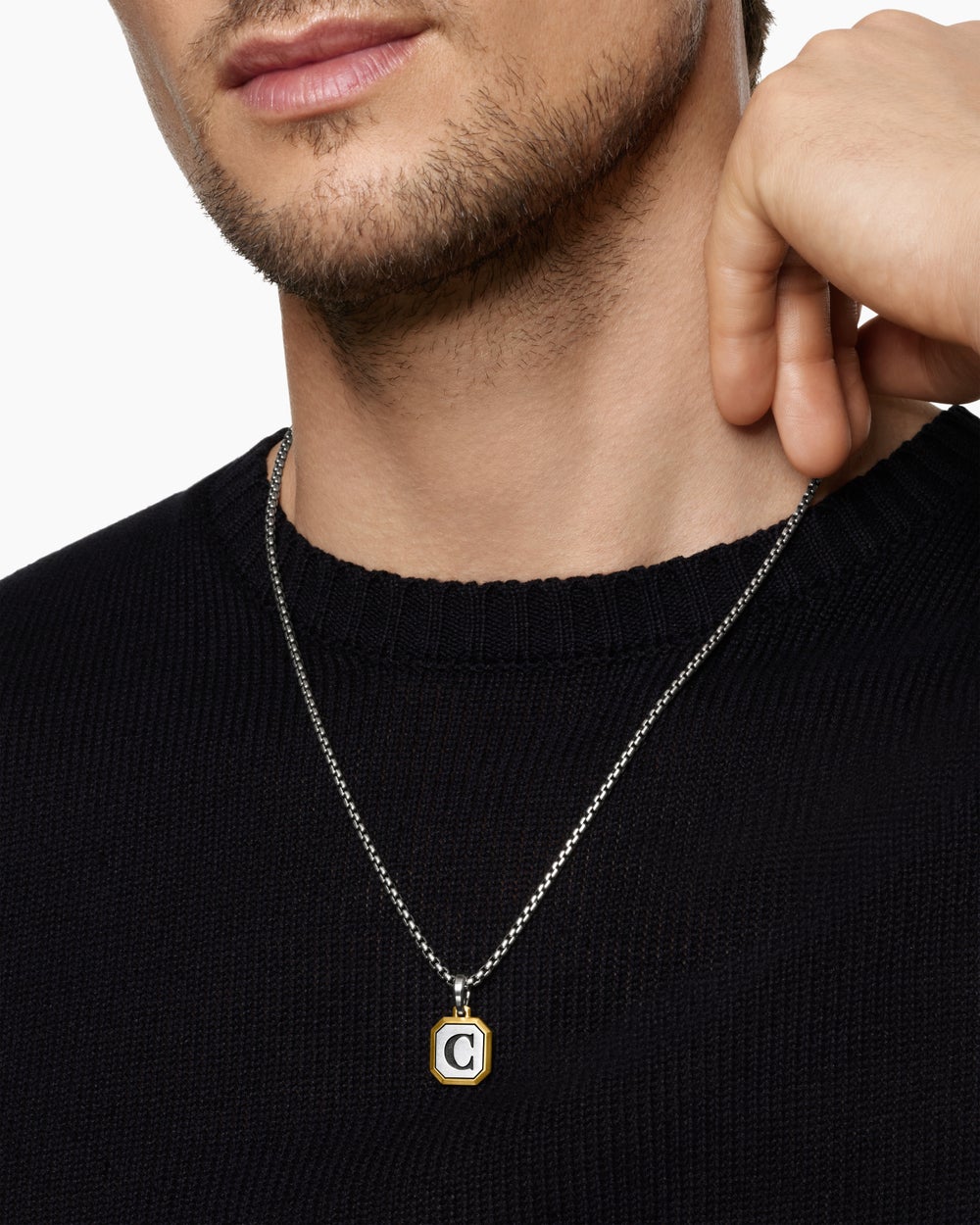 Amulette lettre C en argent sterling avec or jaune 14 carats, 17 mm hommes