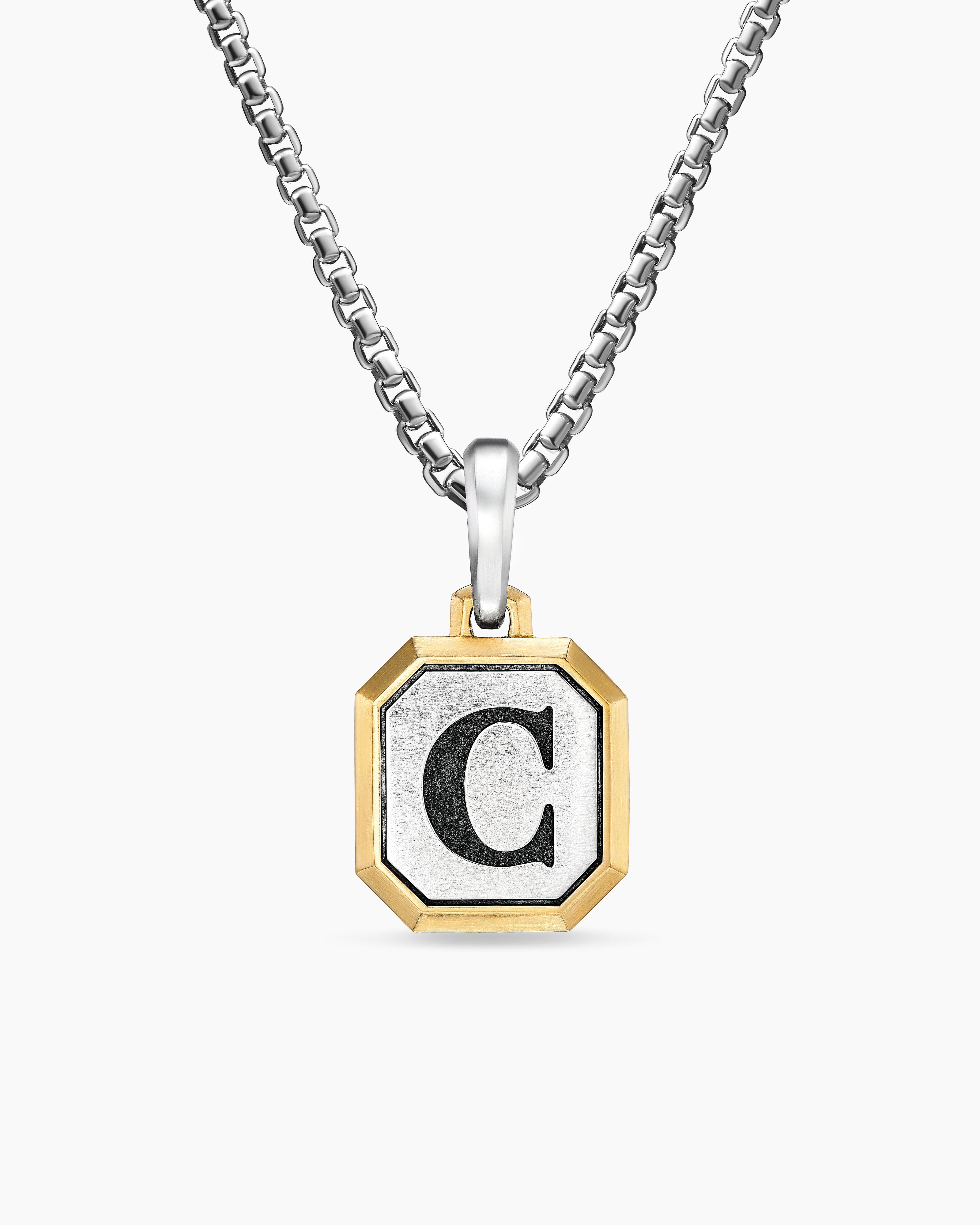 Amulette lettre C en argent sterling avec or jaune 14 carats, 17 mm hommes 