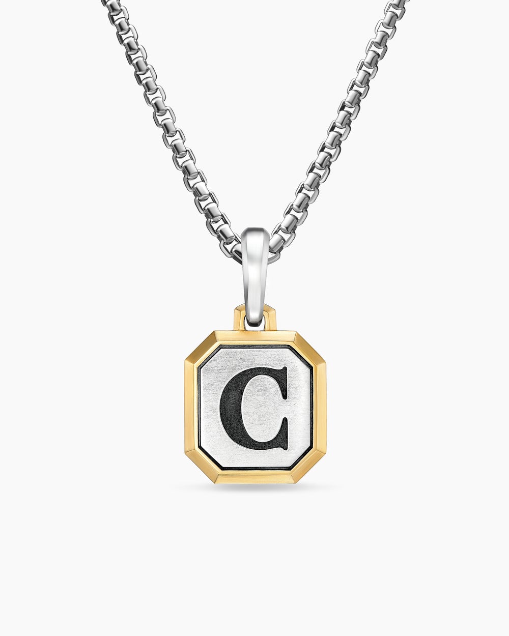 Amulette lettre C en argent sterling avec or jaune 14 carats, 17 mm hommes