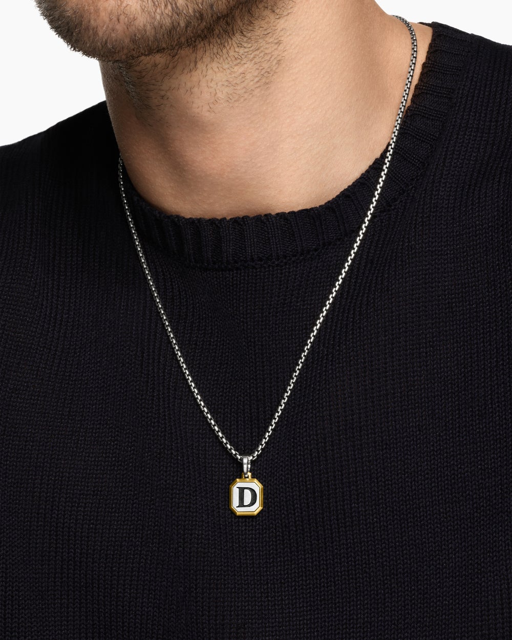 Amulette lettre D en argent sterling avec or jaune 14 carats, 17 mm hommes