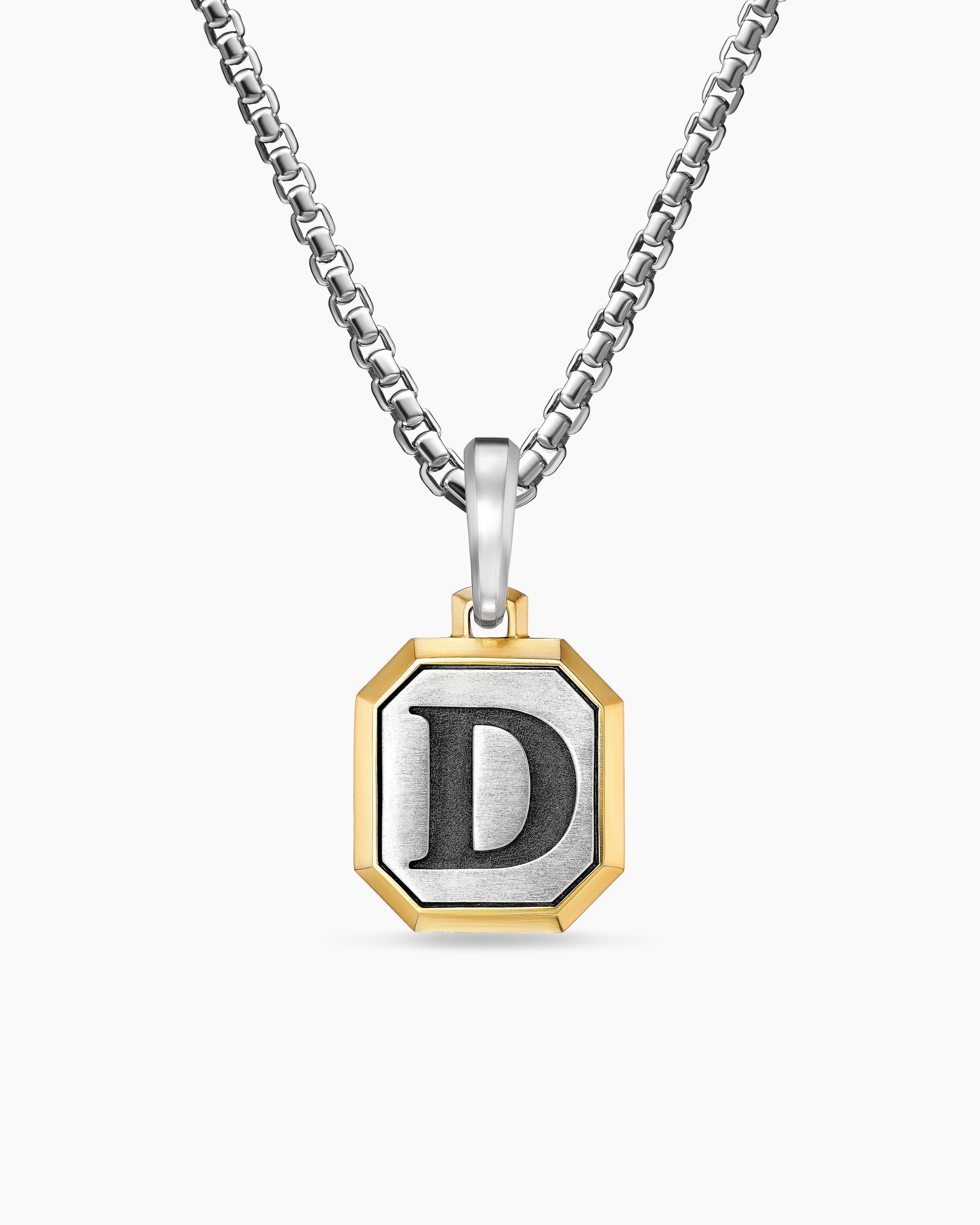 Amulette lettre D en argent sterling avec or jaune 14 carats, 17 mm hommes 