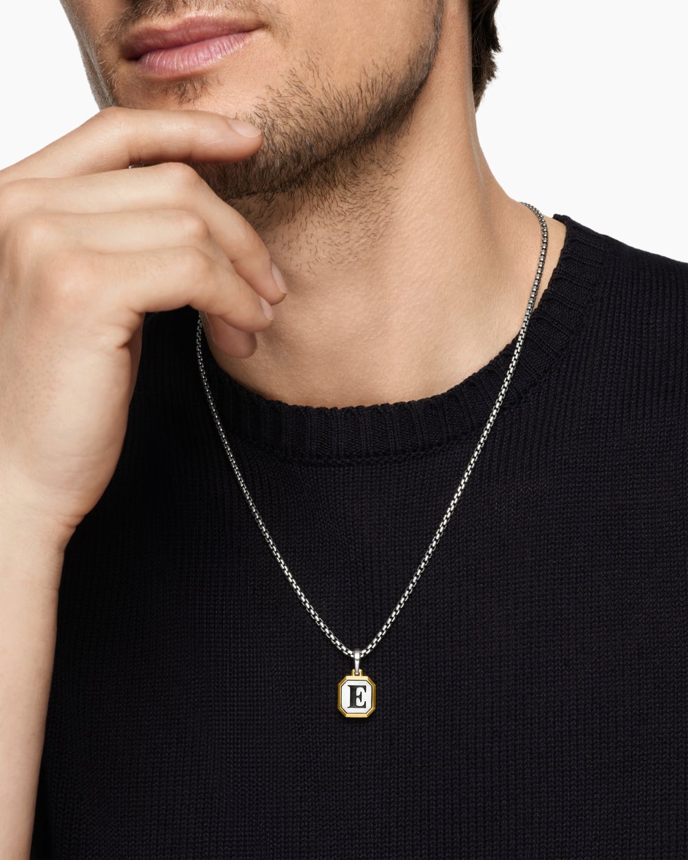 Amulette lettre E en argent sterling avec or jaune 14 carats, 17 mm hommes