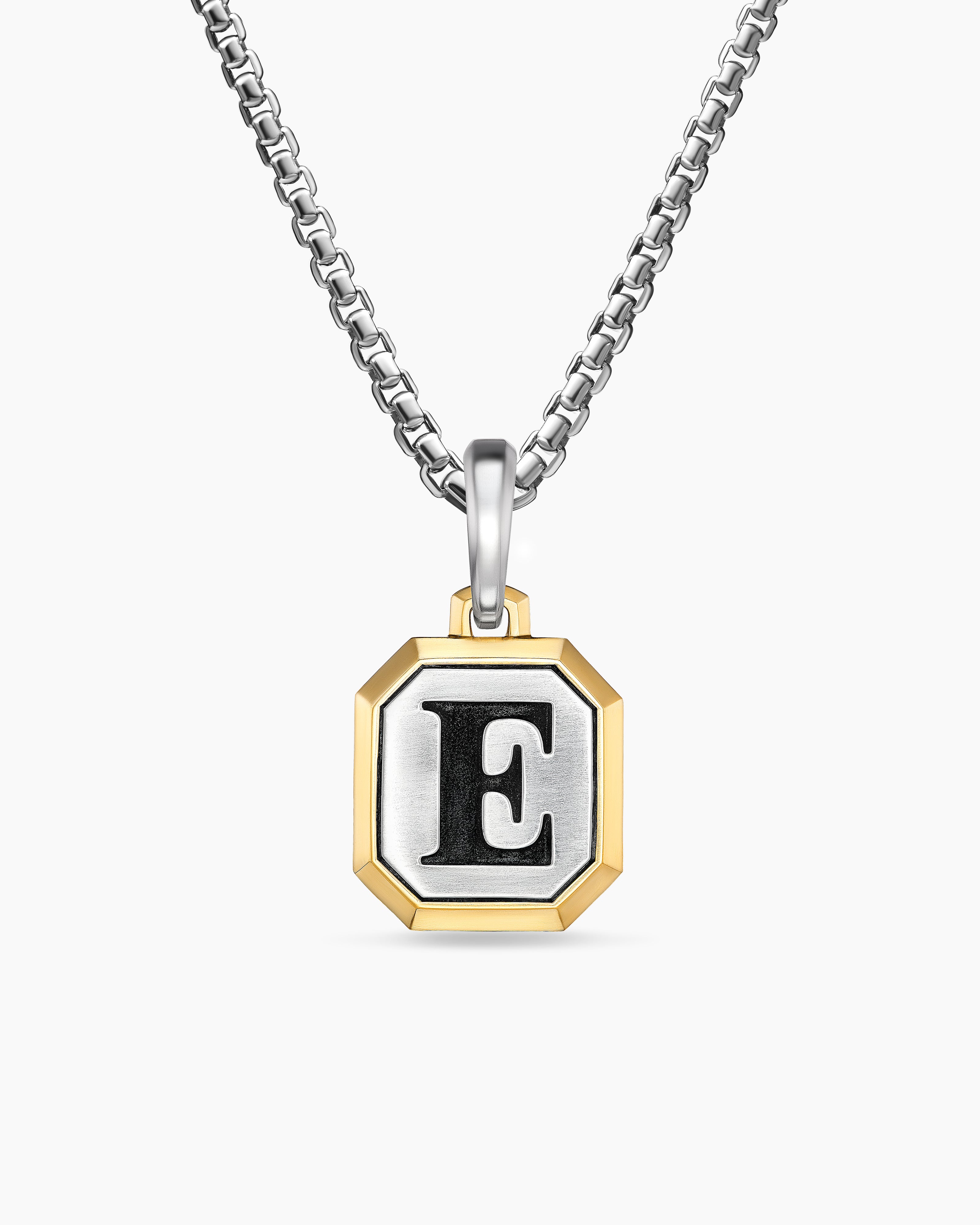 Amulette lettre E en argent sterling avec or jaune 14 carats, 17 mm hommes 