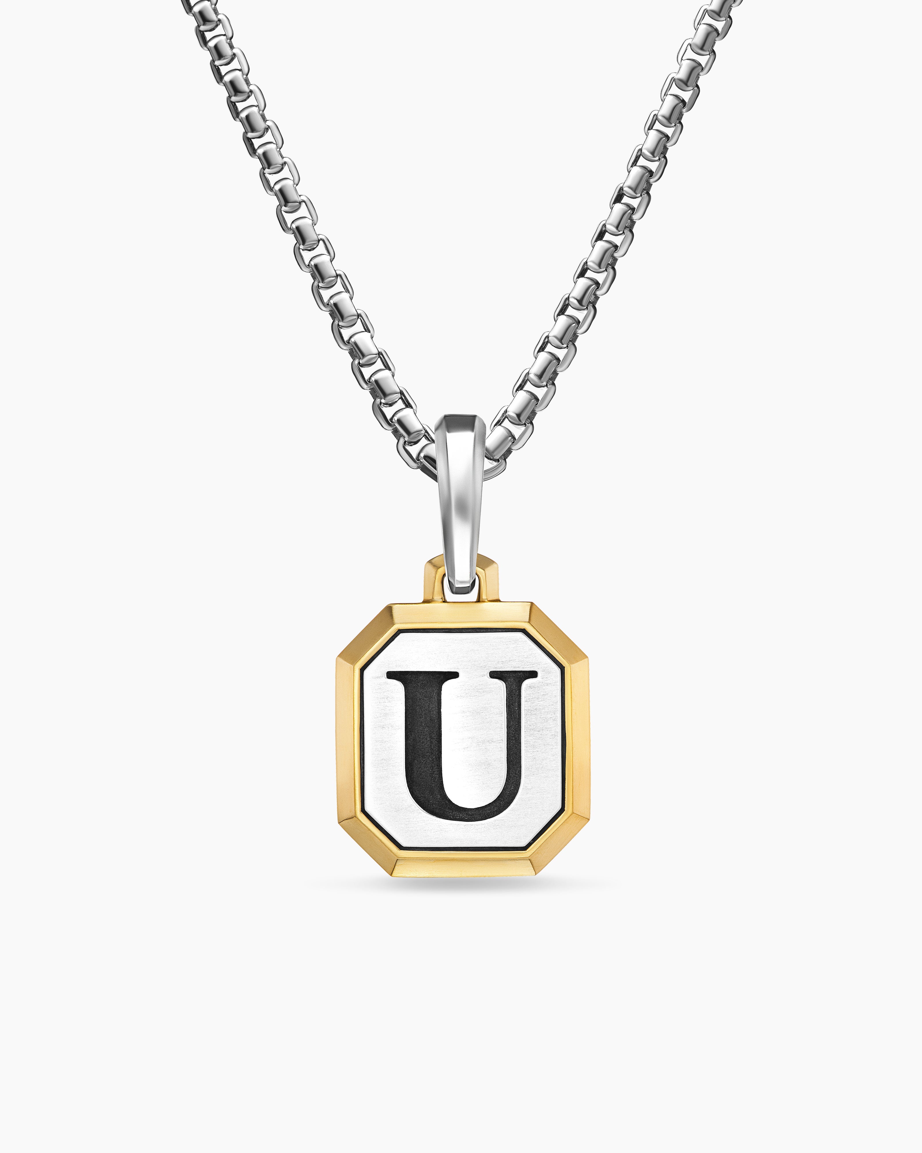 David Yurman U Initial Amulet in Sterling Silver with 14K Yellow Gold, 17mm INTERNATIONAL SHIPPING