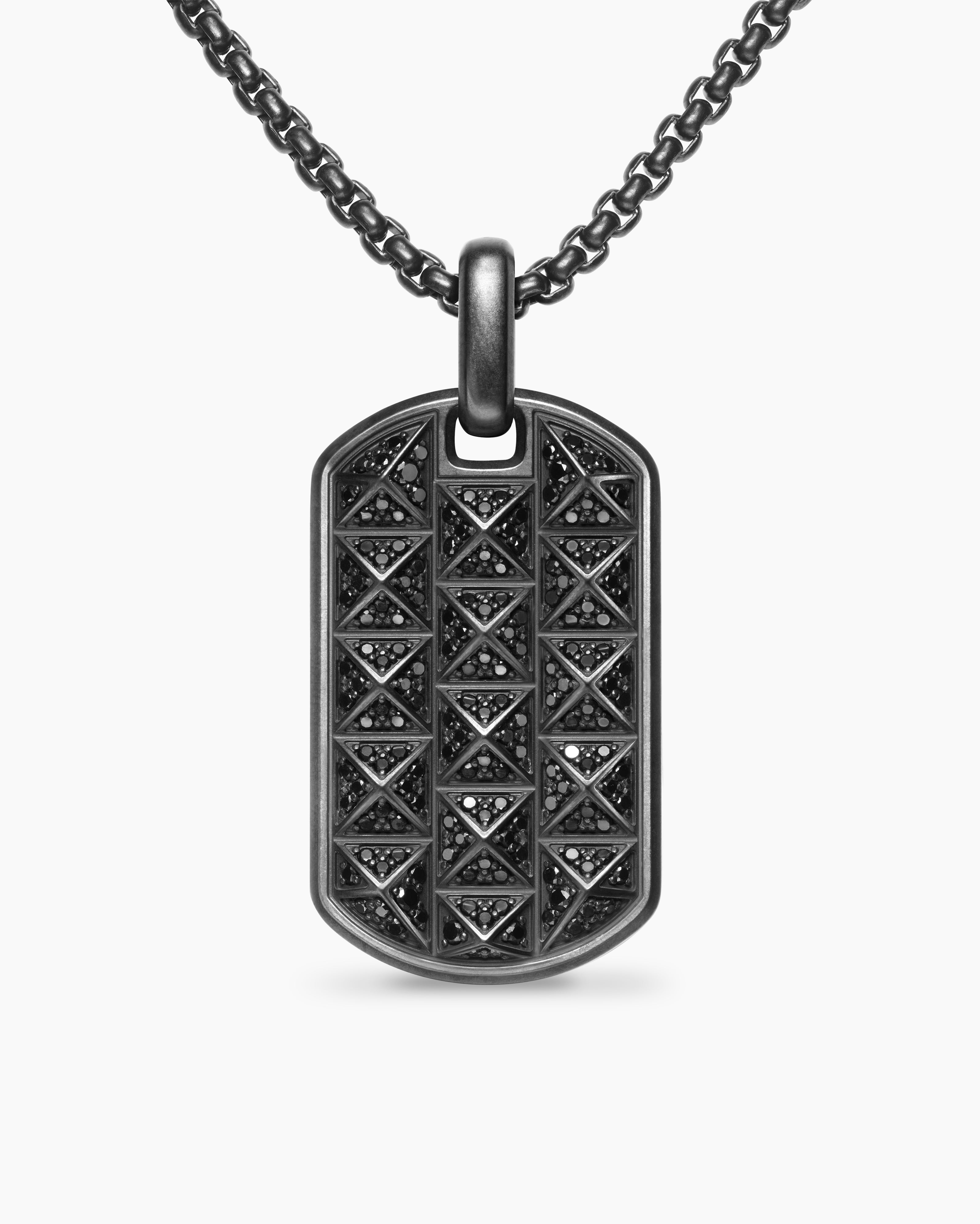 M&eacute;daille Pyramid en titane noir avec diamants noirs, 35 mm homme 
