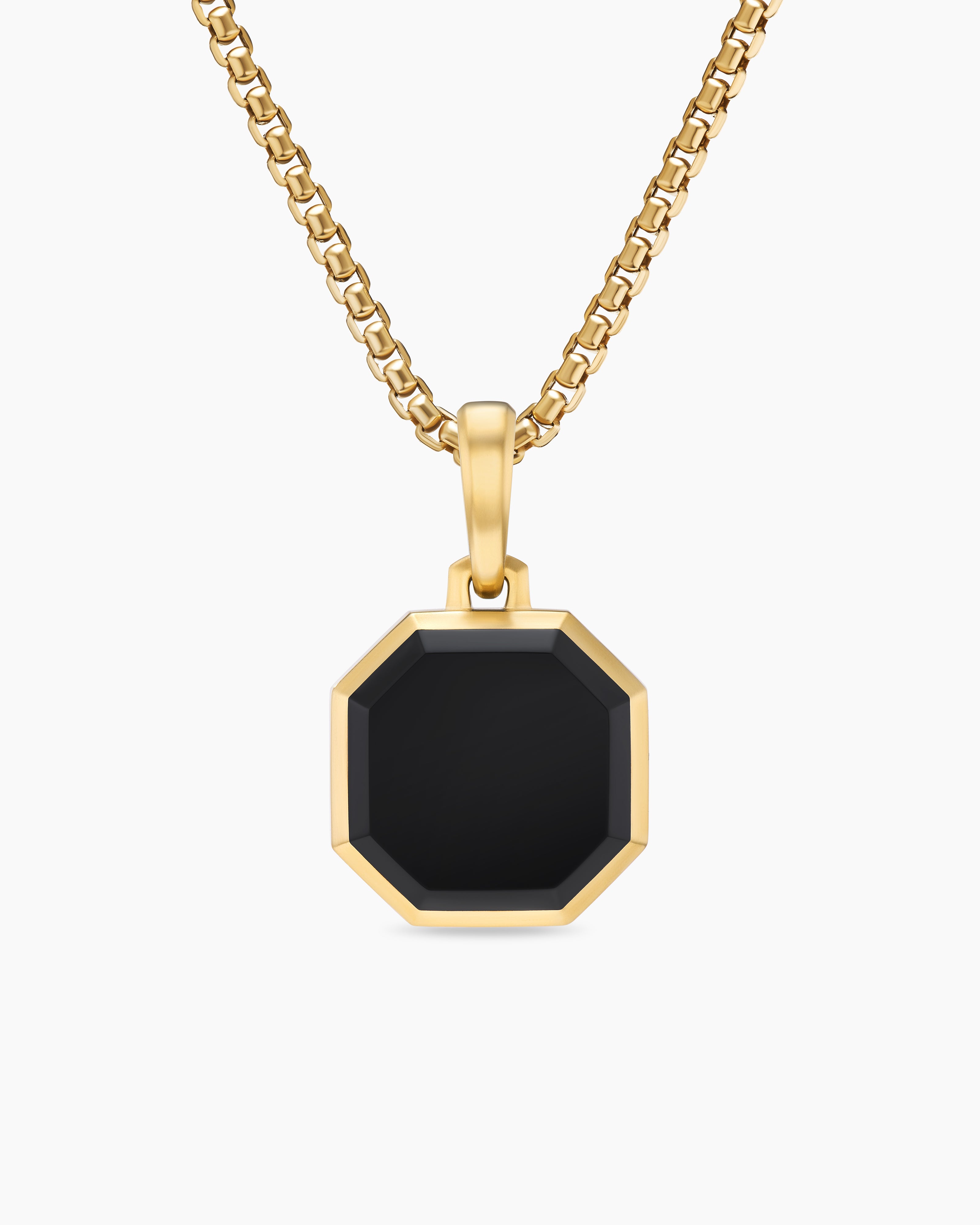 Mens Faceted Stone Amulet in 18K Yellow Gold with Black Onyx, 16mm