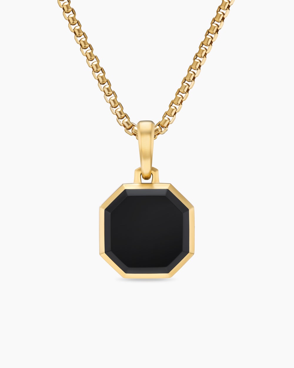 Mens Faceted Stone Amulet in 18K Yellow Gold with Black Onyx, 16mm