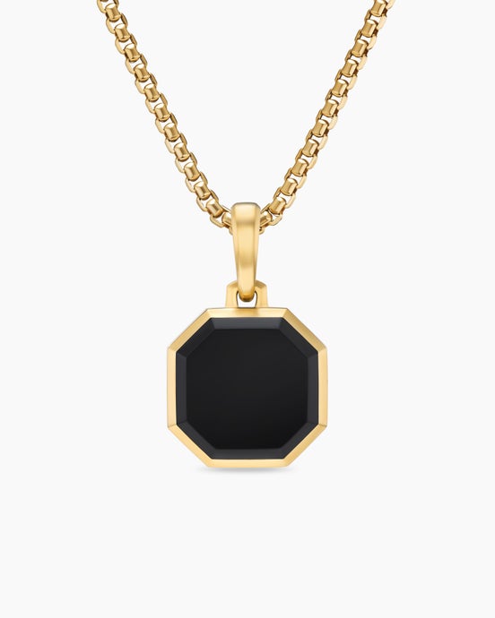 Faceted Stone Amulet in 18K Yellow Gold with Black Onyx, 16mm