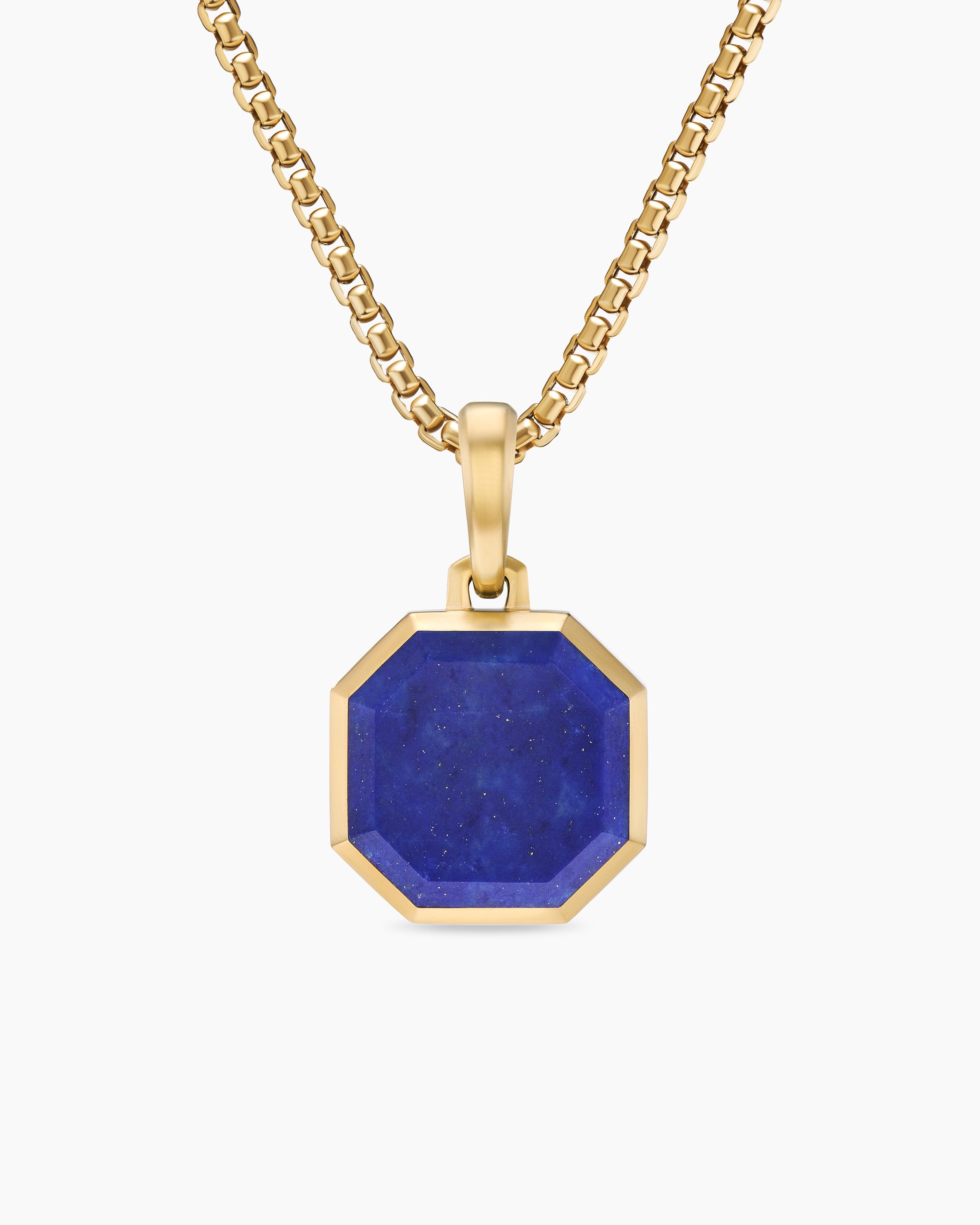 Mens Faceted Stone Amulet in 18K Yellow Gold with Lapis, 16mm