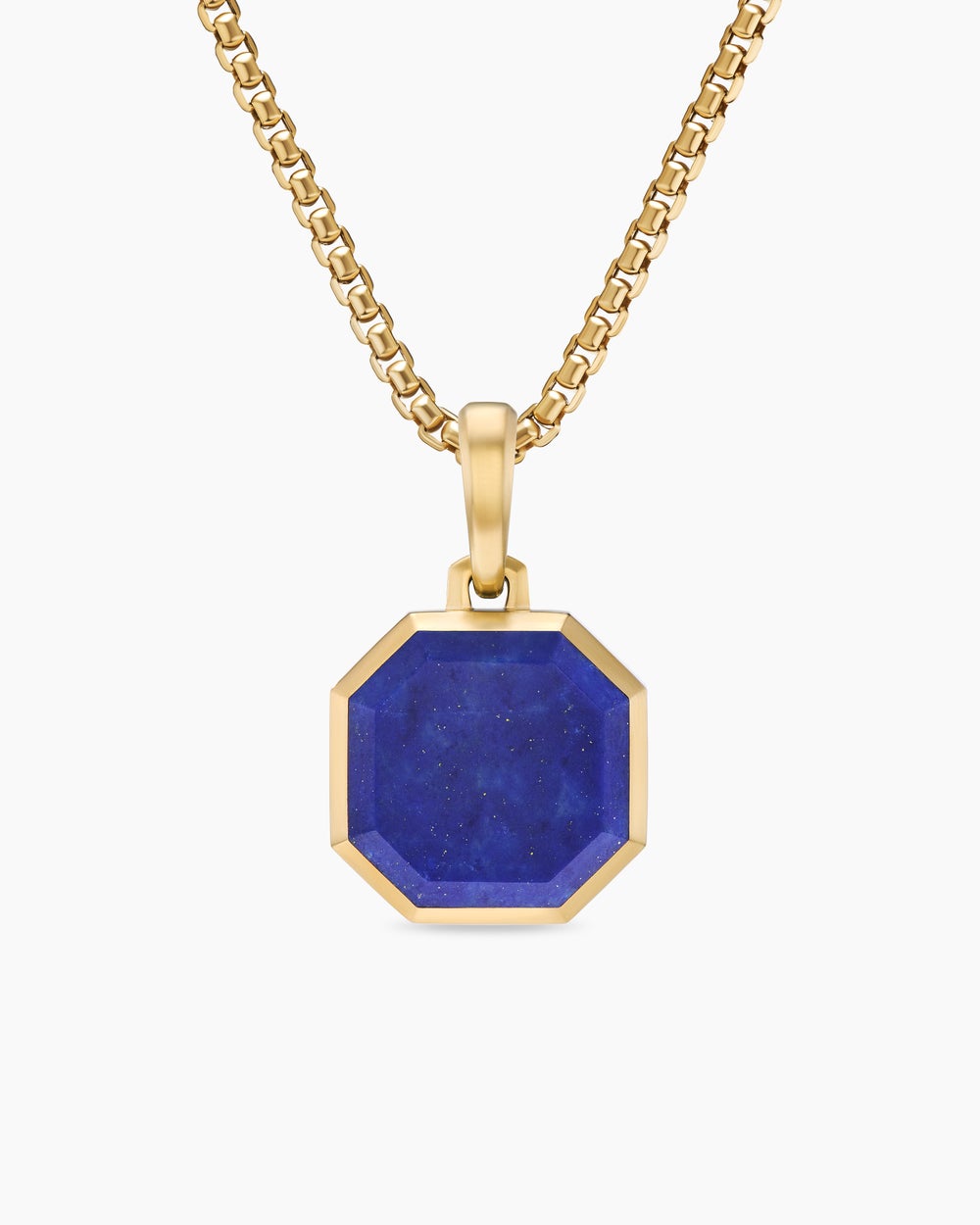 Mens Faceted Stone Amulet in 18K Yellow Gold with Lapis, 16mm