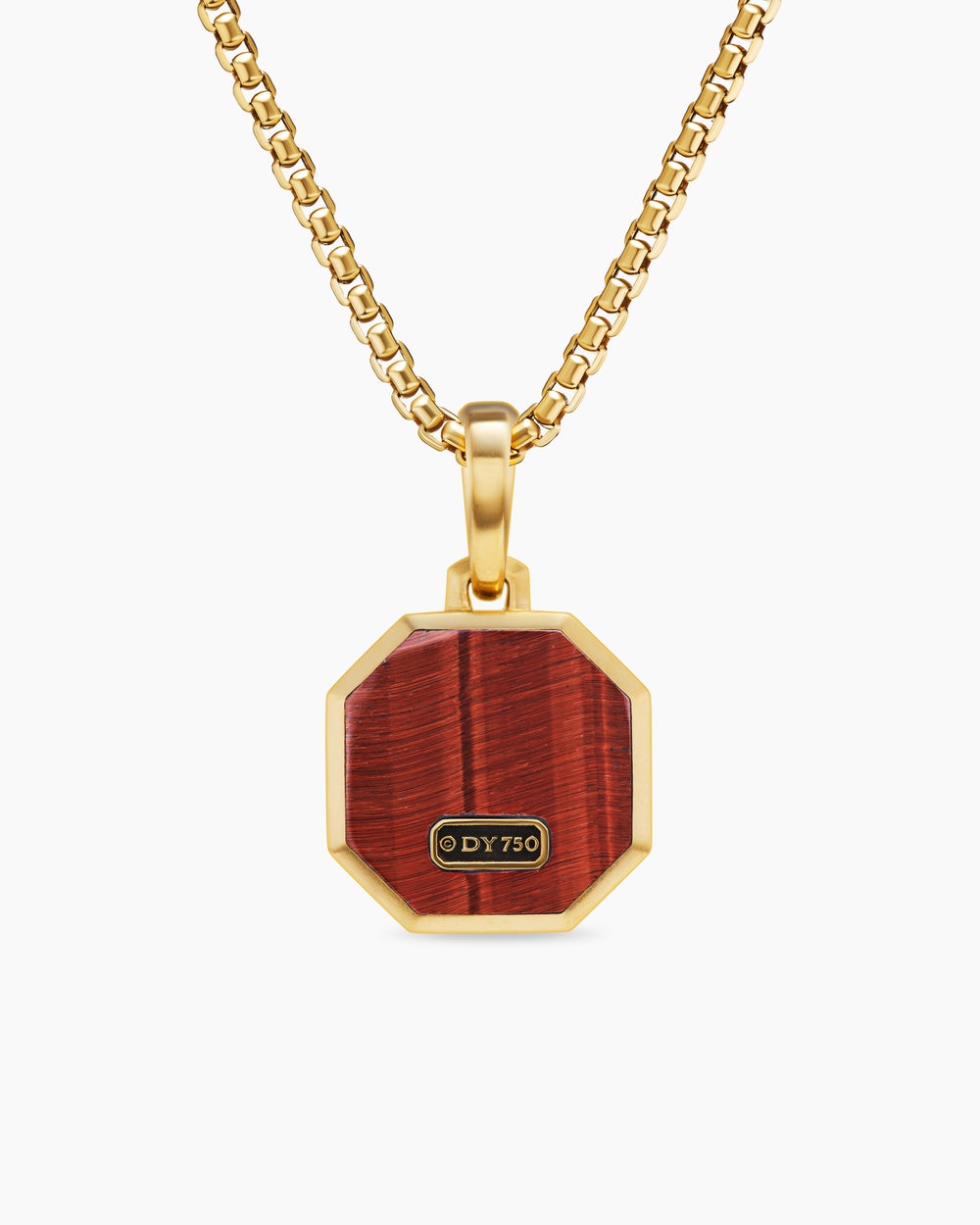 Mens Faceted Stone Amulet in 18K Yellow Gold with Red Tiger's Eye, 16mm