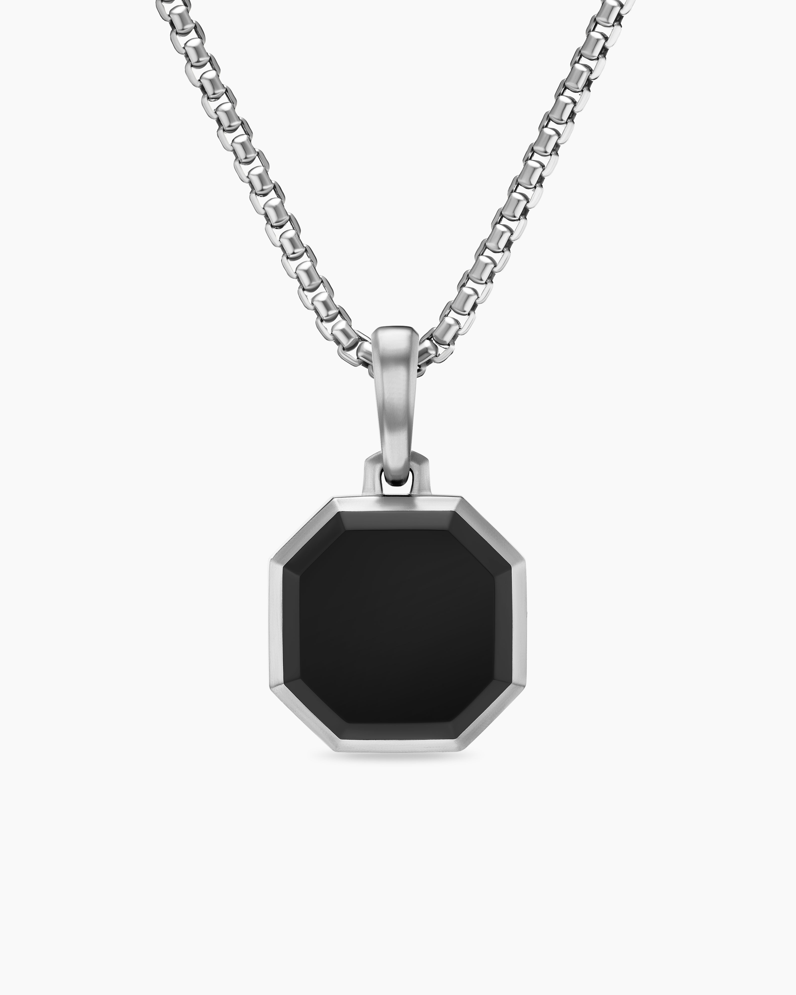 Mens Faceted Stone Amulet in Sterling Silver with Black Onyx, 16mm